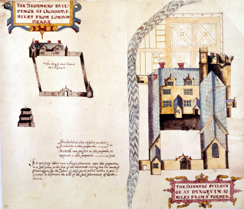Raven's map of the Skinners' buildings at Dungiven 1622