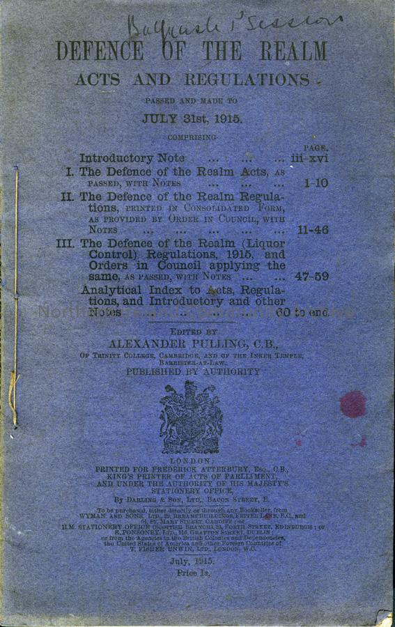 Defence of the Realm Acts and Regulations NI Archive