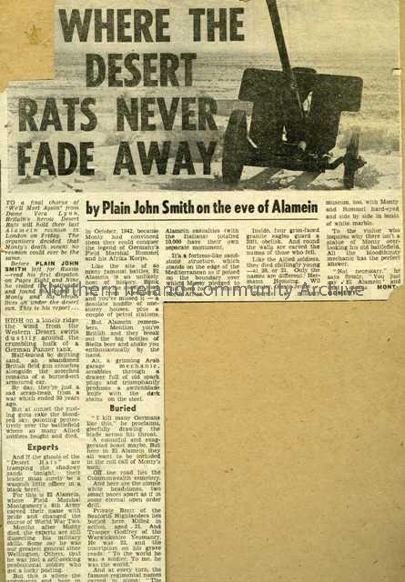 ‘Where The Desert Rats Never Fade Away’ newspaer article