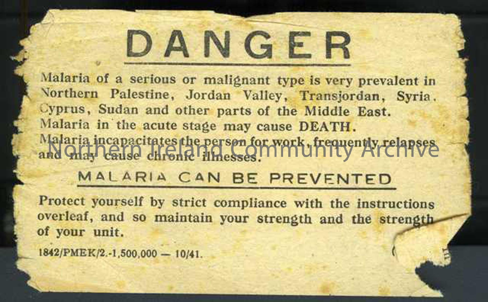Danger of malaria leaflet