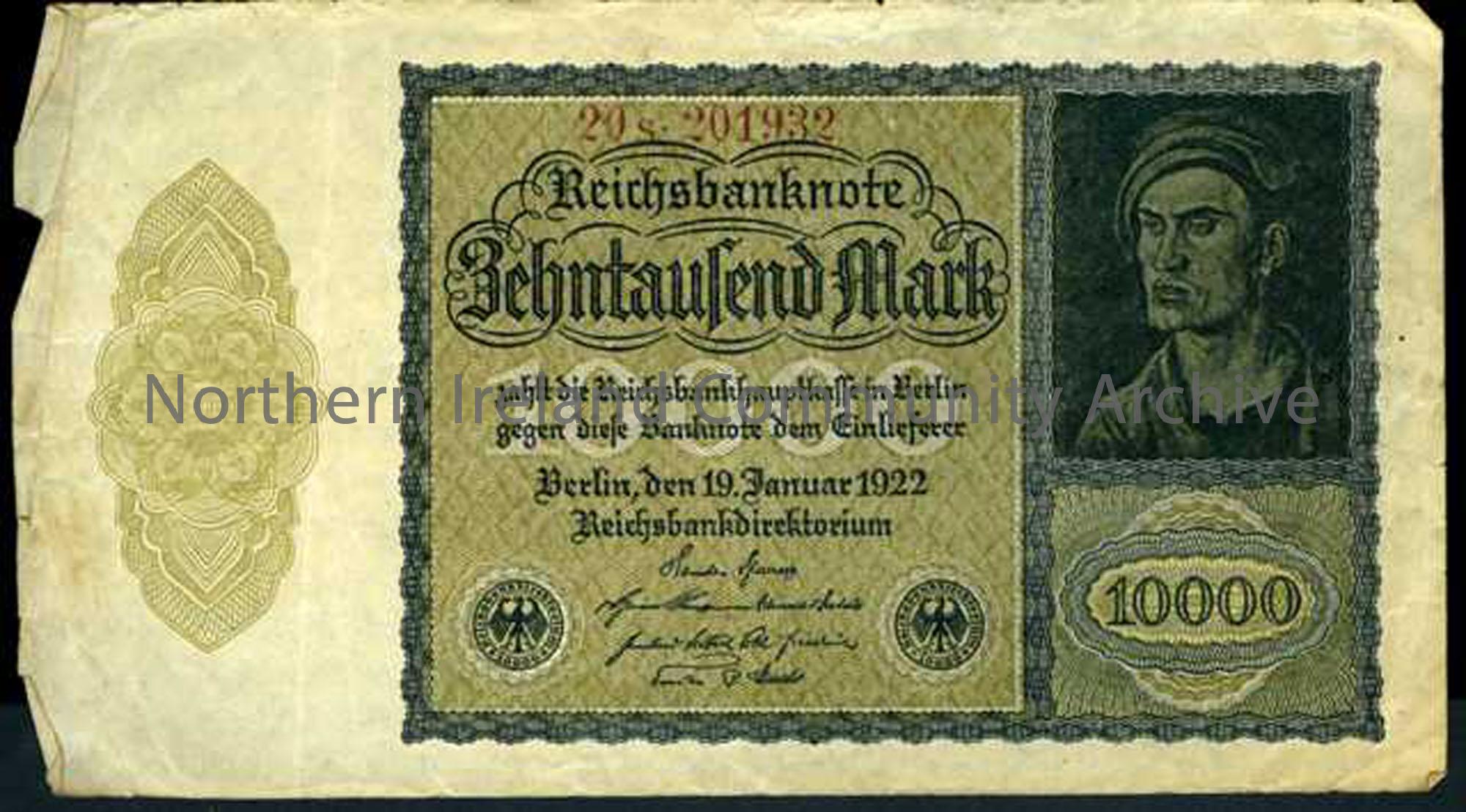 German bank note for 10,000 marks