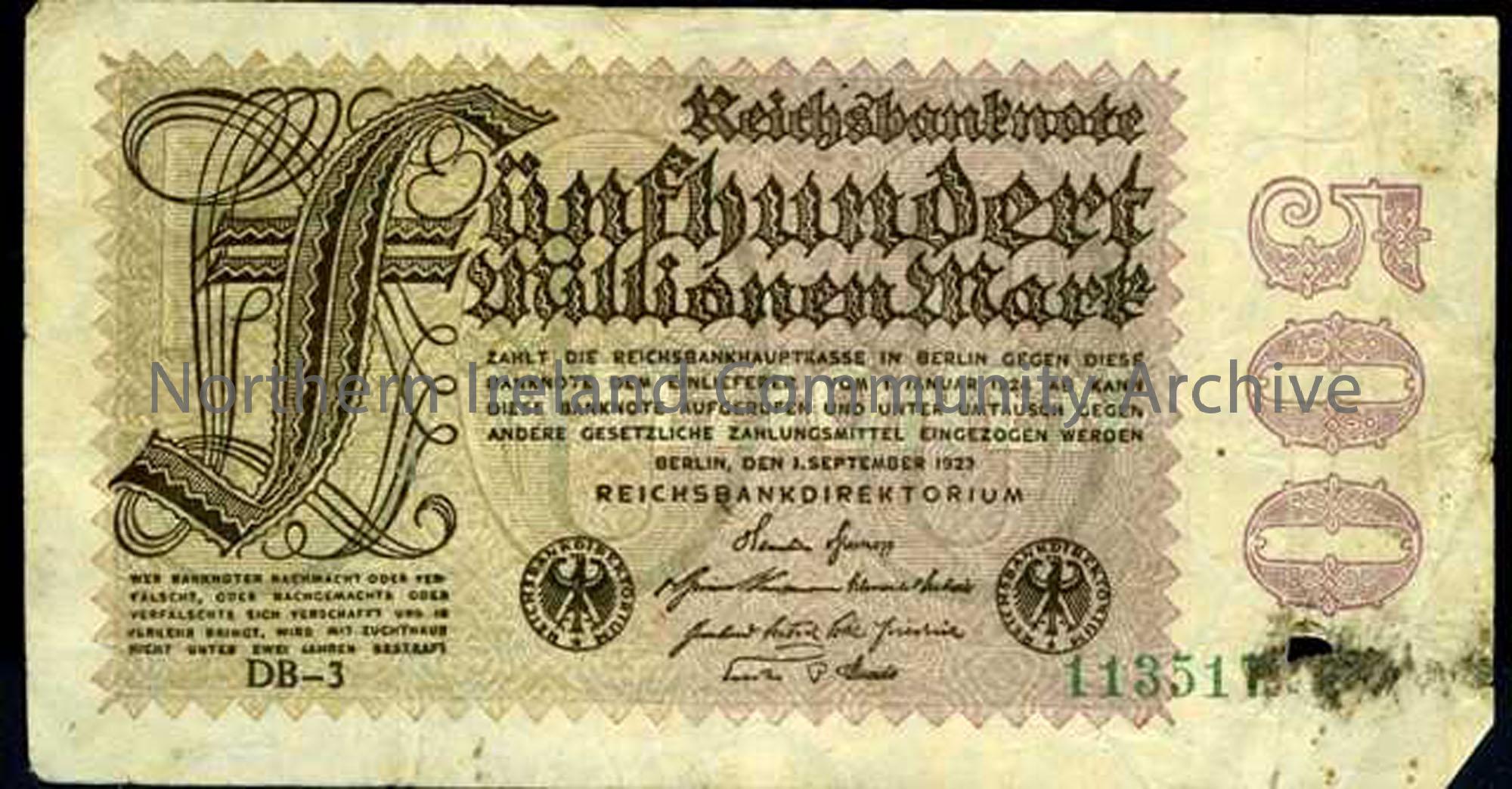German banknote for 500 marks