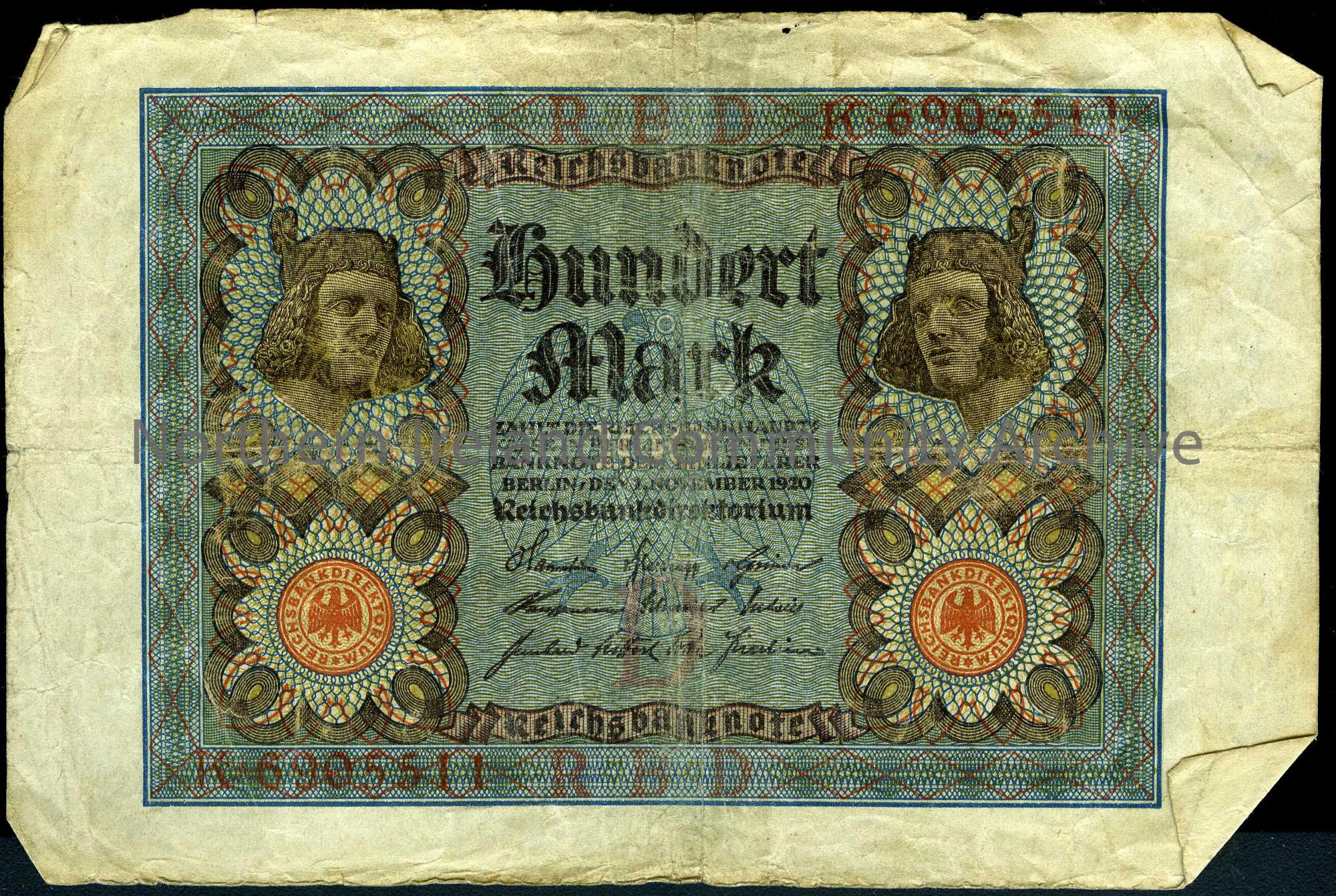 German bank note for 100 marks