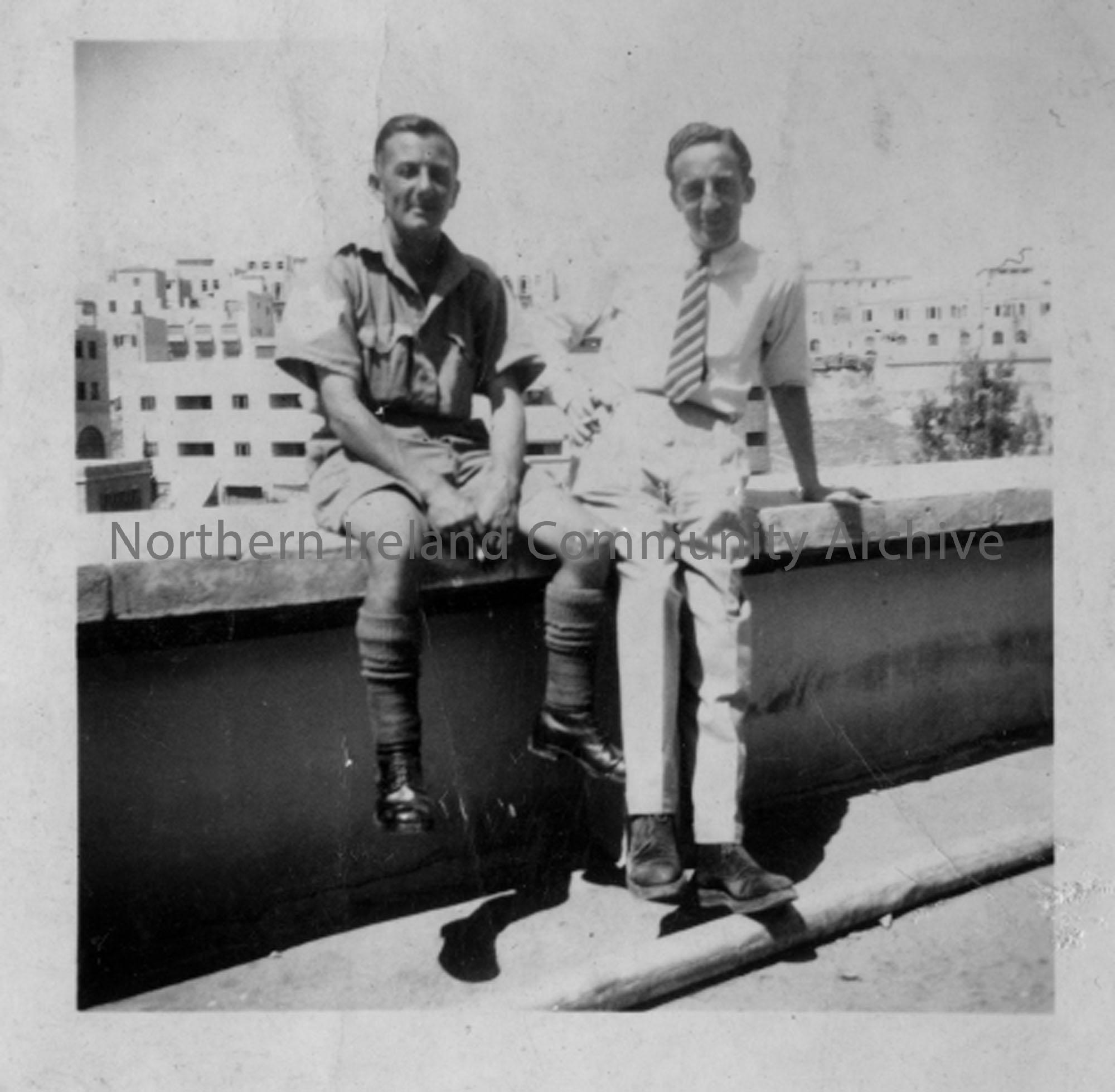 Sgt J Oliver with his brother-in-law who visited the Bty on Suez Canal