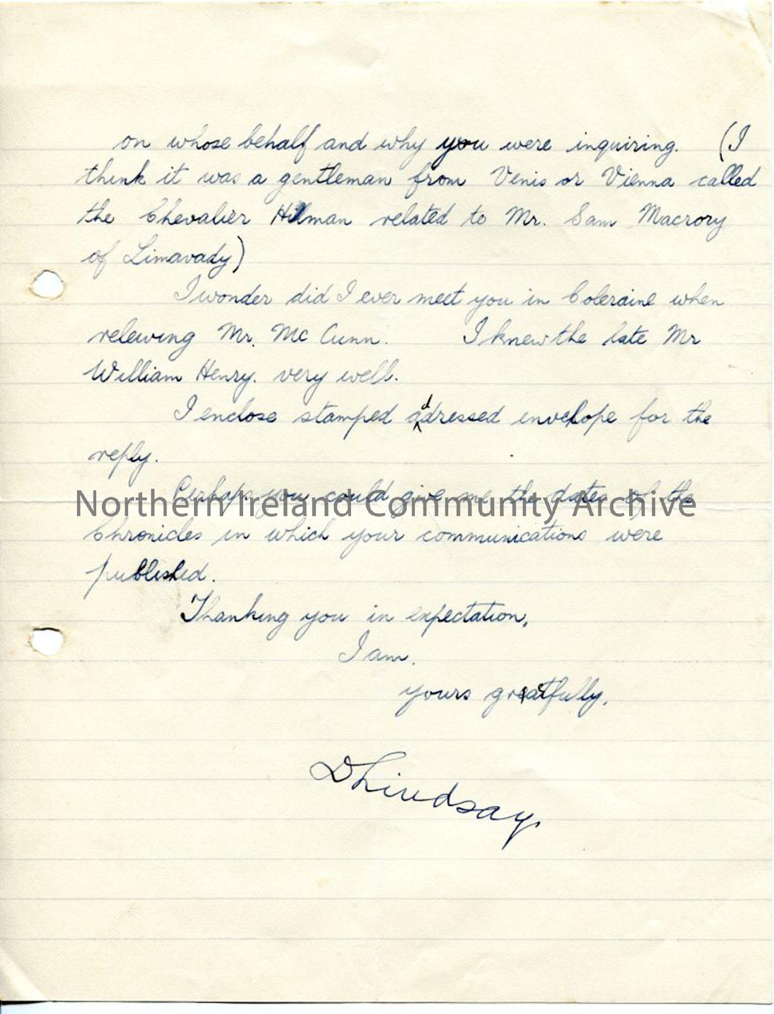 Page 2 of 2 – Letter from David Lindsey, 14.11.1933