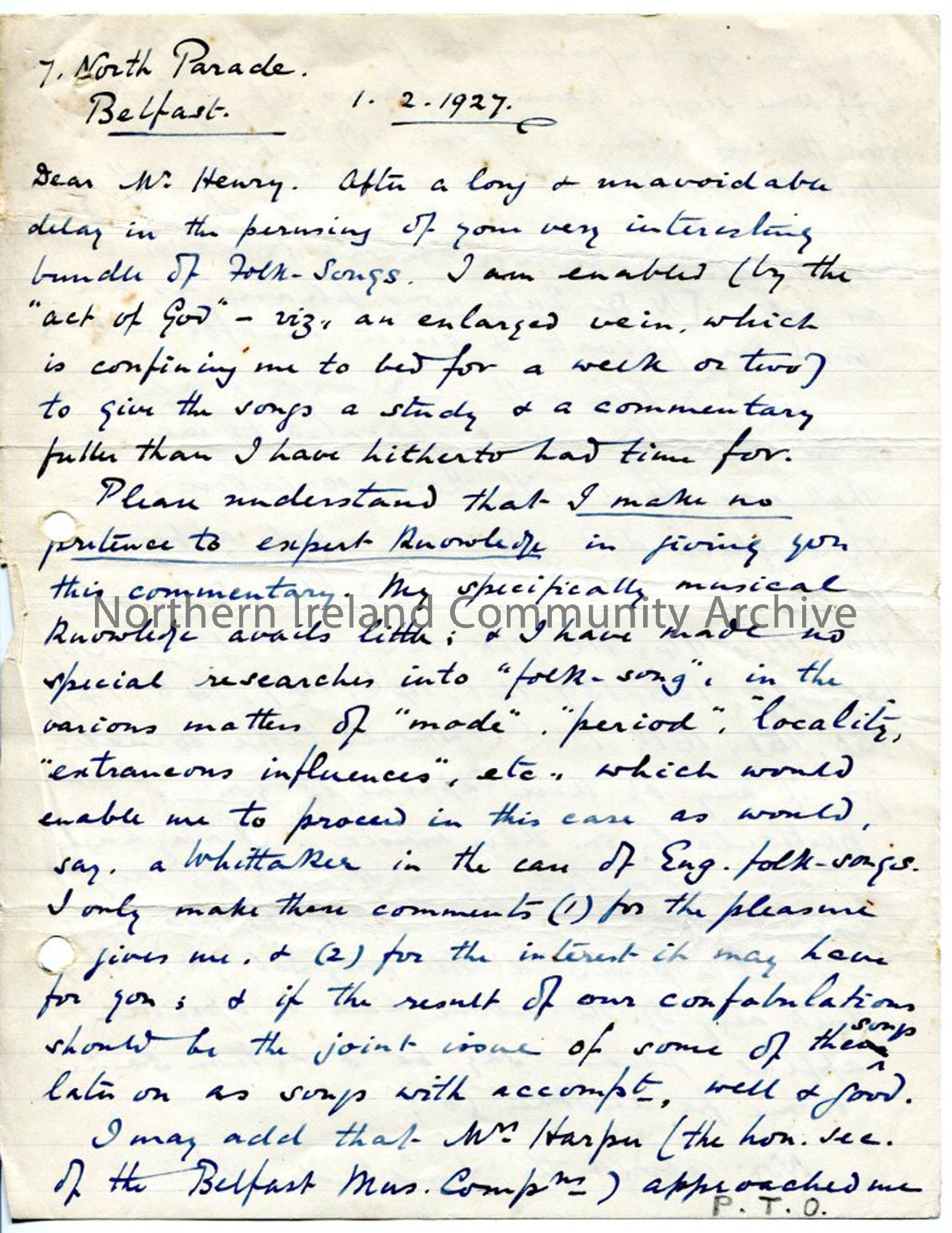 Page 1 of 12, letter from Norman Hay, 1.2.1927