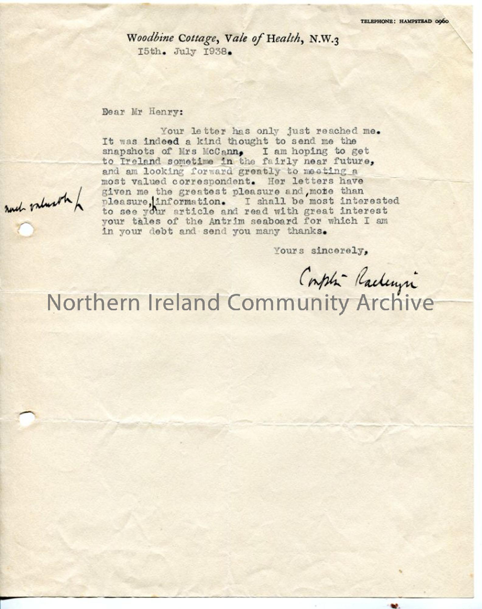 Typed letter from Compton Mackenzie