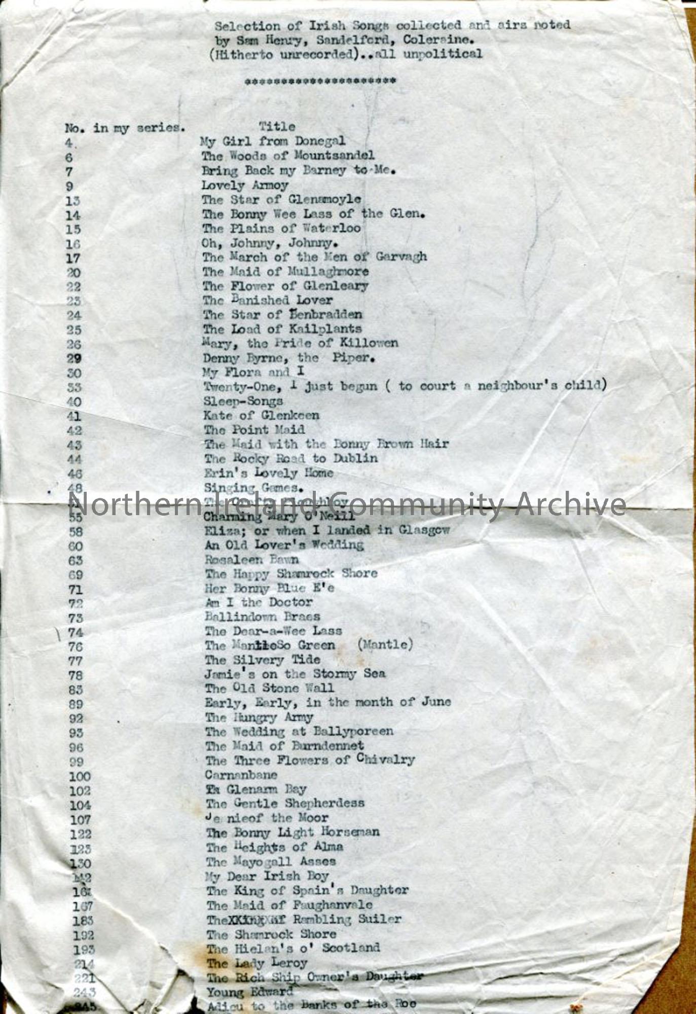 List of songs entitled ‘(hitherto unrecorded…all unpolitical’