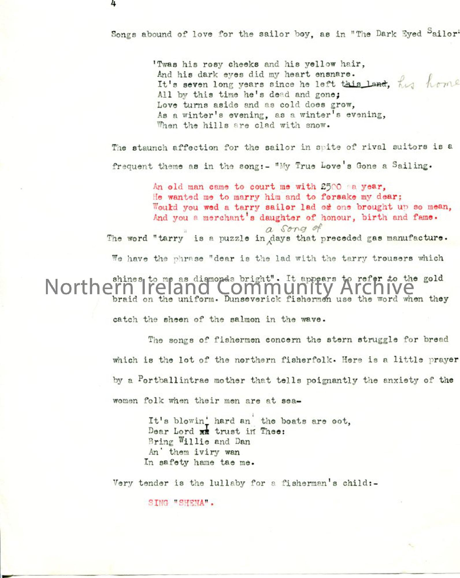Page 4 of 7: Typed script ‘Songs of the Sea’