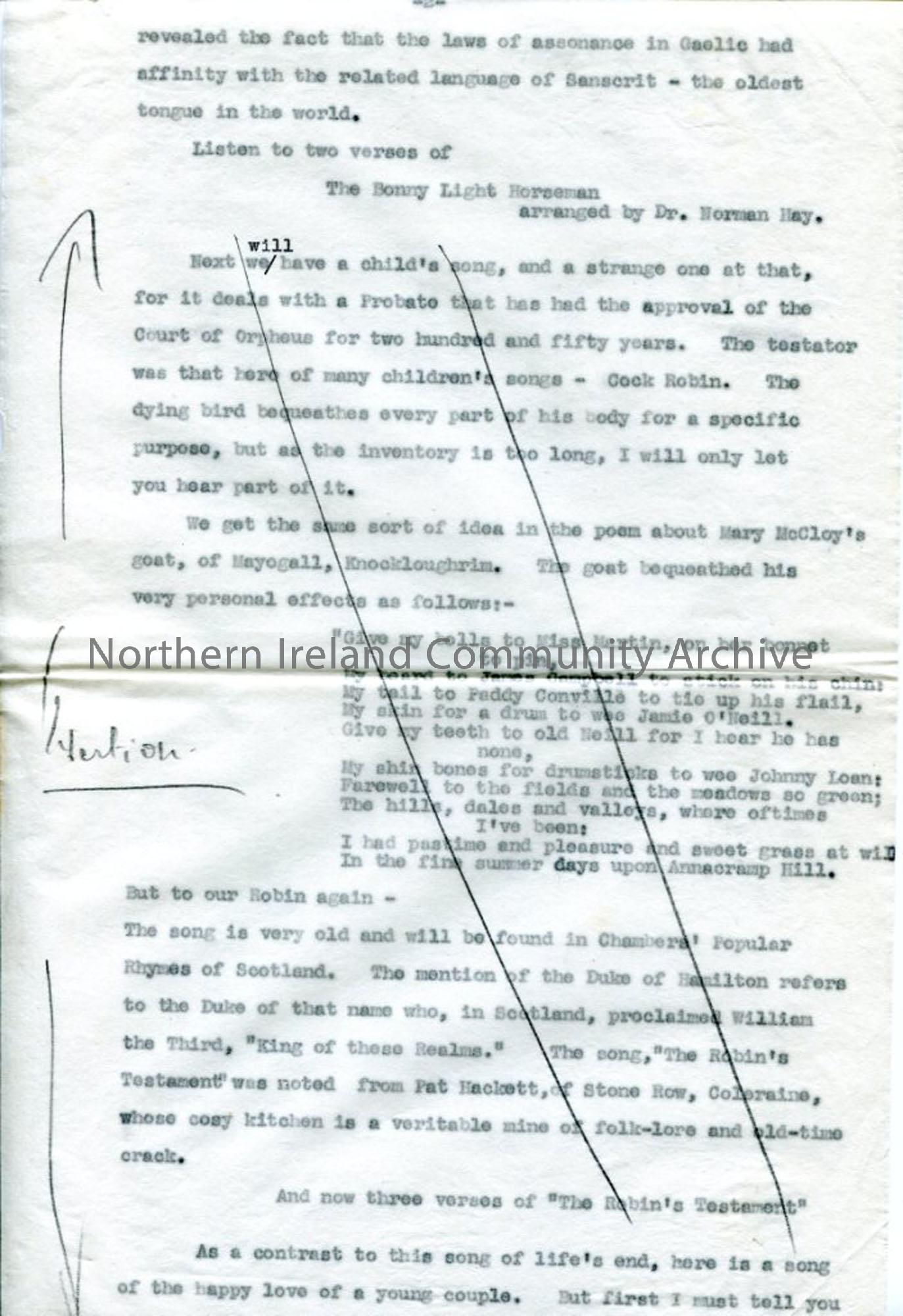 Page 3 of 6: Typed script ‘Ulster’s Heritage of Song’