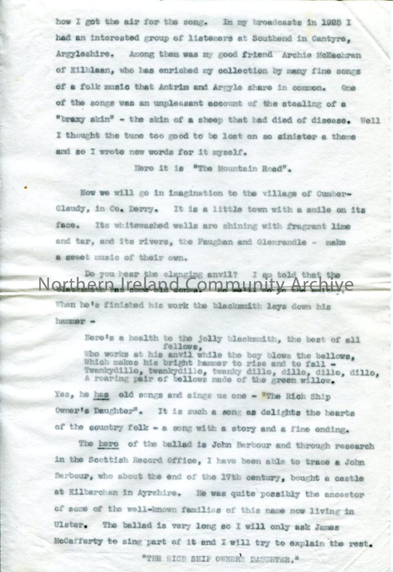 Page 4 of 6: Typed script ‘Ulster’s Heritage of Song’