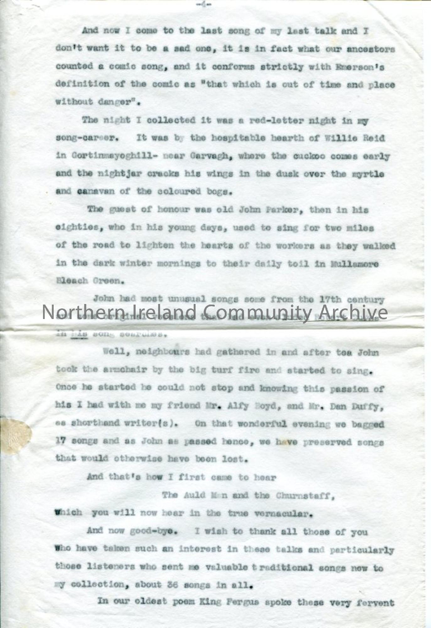 Page 5 of 6: Typed script ‘Ulster’s Heritage of Song’