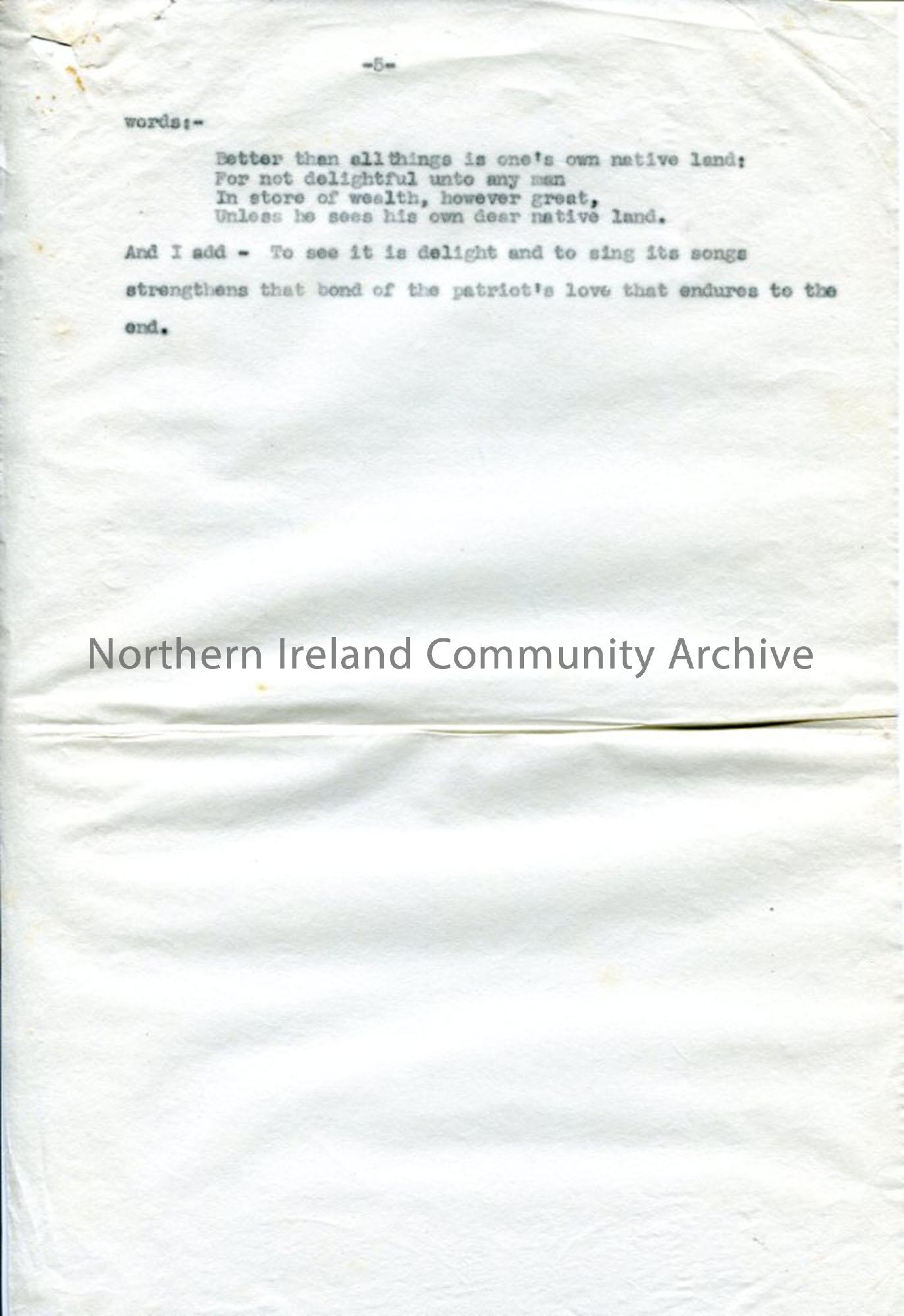 Page 6 of 6: Typed script ‘Ulster’s Heritage of Song’