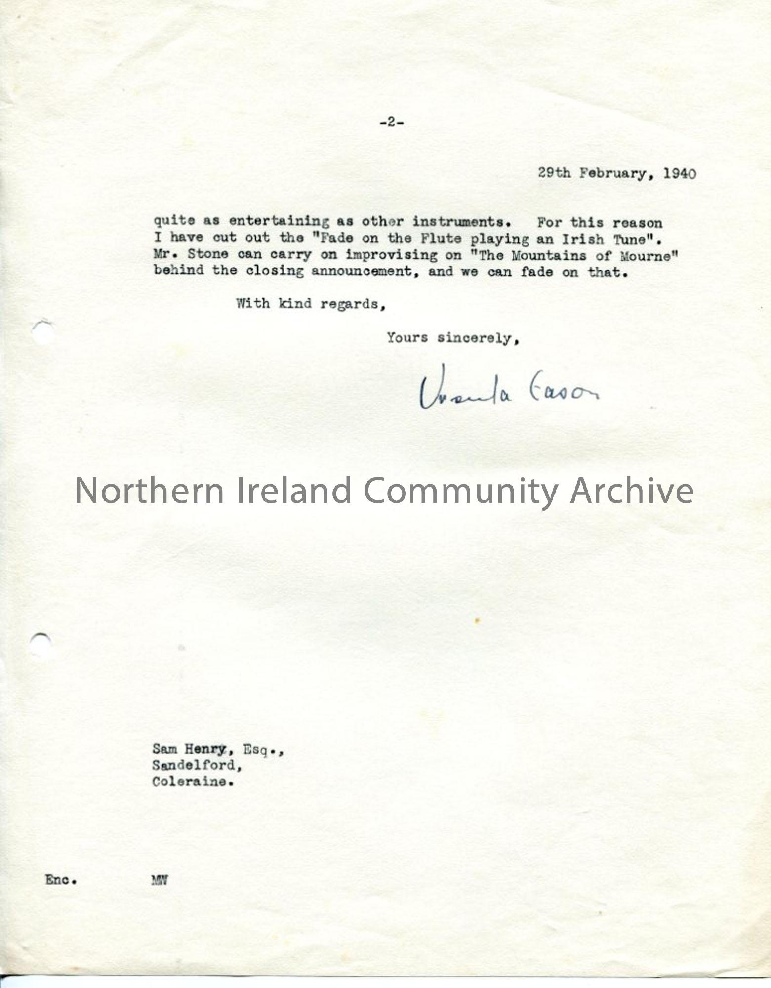 Page 2 of 2: Letter from Ursula Eason, dated 29.2.1940
