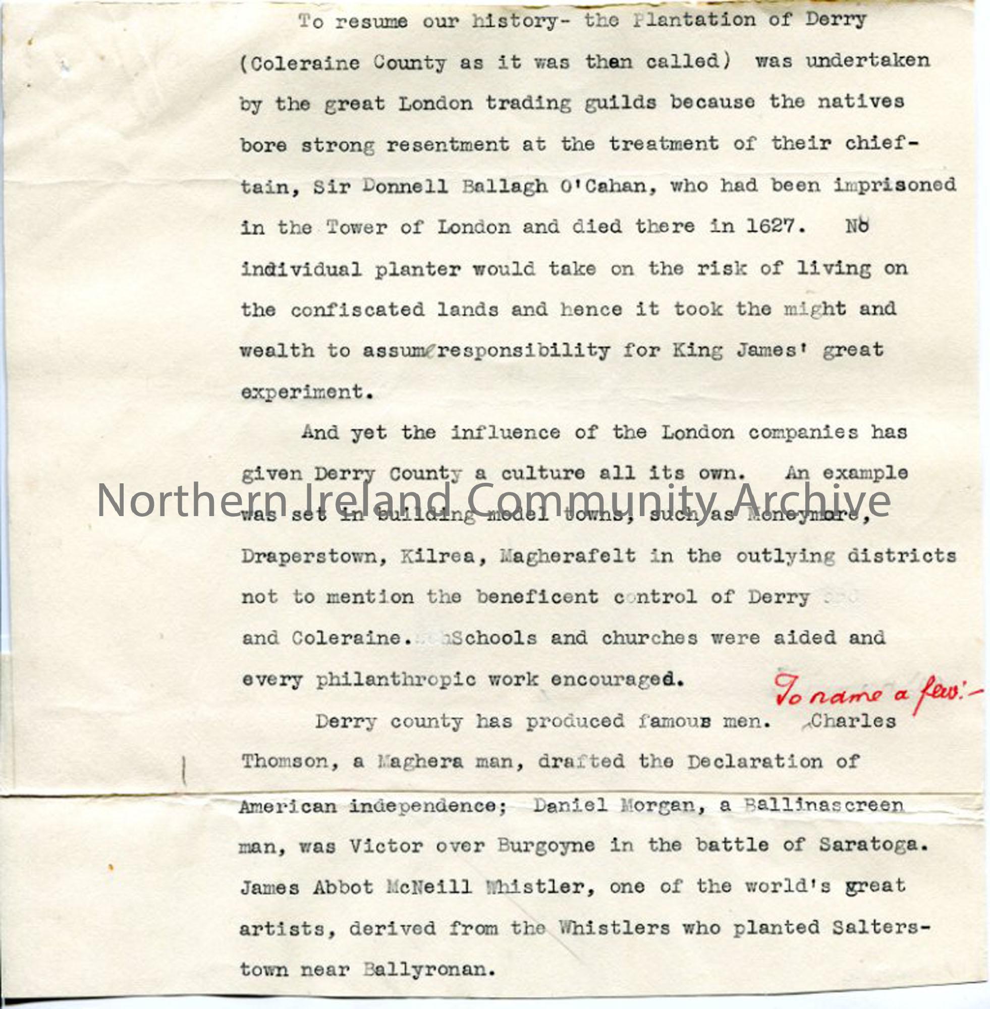 Page 5 of 7: Draft Script titled ‘Undiscovered Ulster – Co Derry’