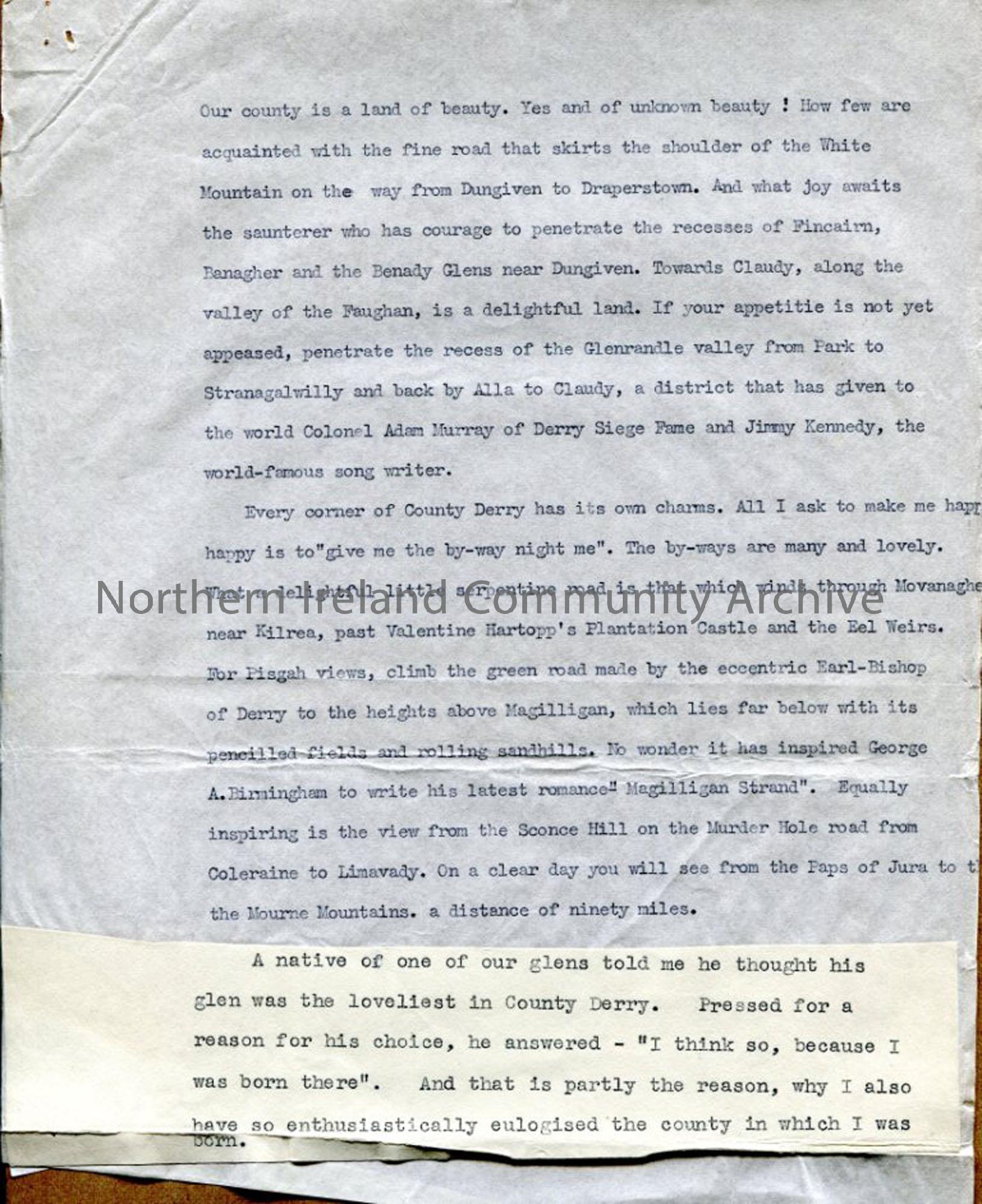 Page 7 of 7: Draft Script titled ‘Undiscovered Ulster – Co Derry’