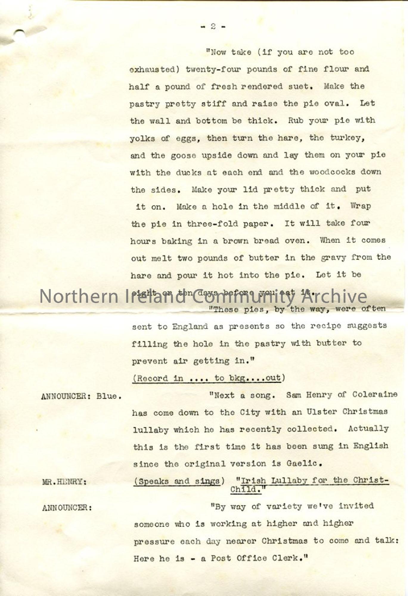Page 2 of 6 – ‘Seasonal Fare’ for the ‘Ulster Christmas’ Programme