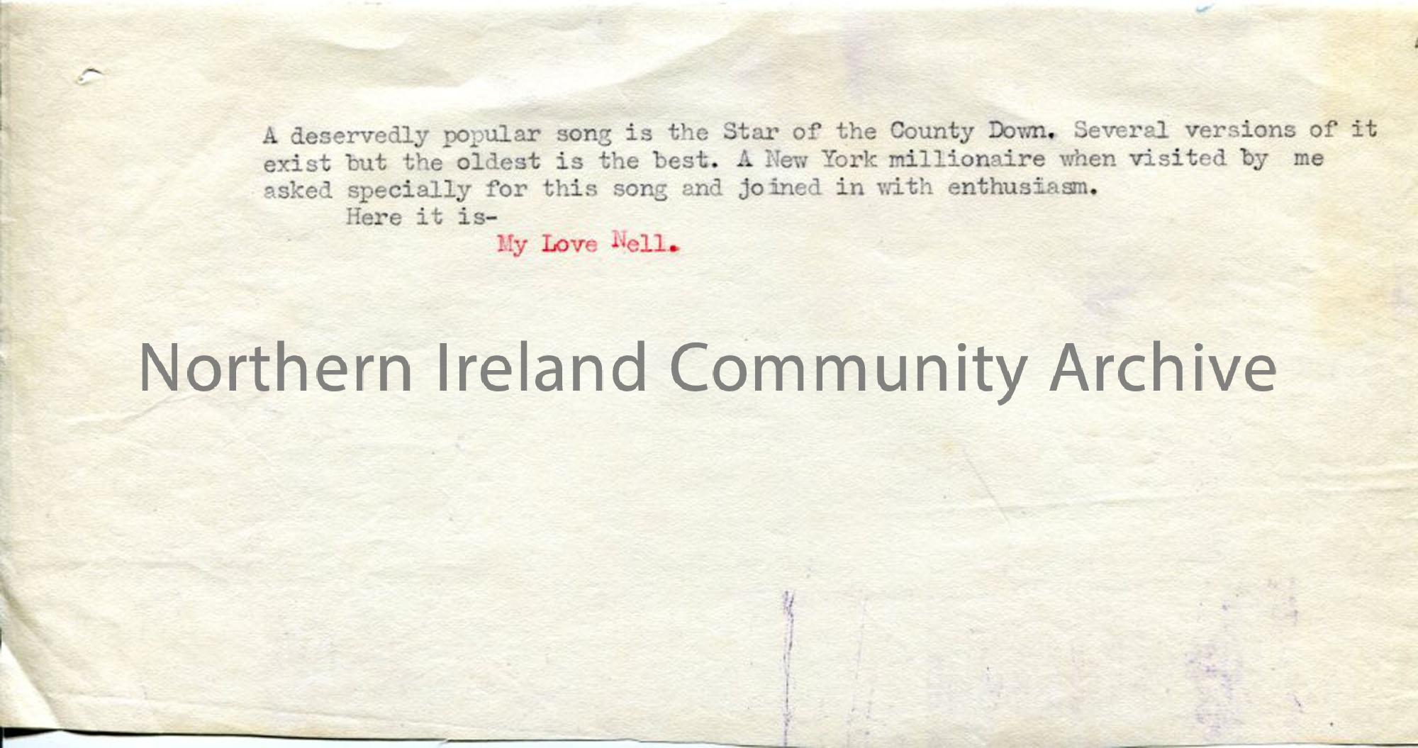 Paragraph about Popular Songs from County Down