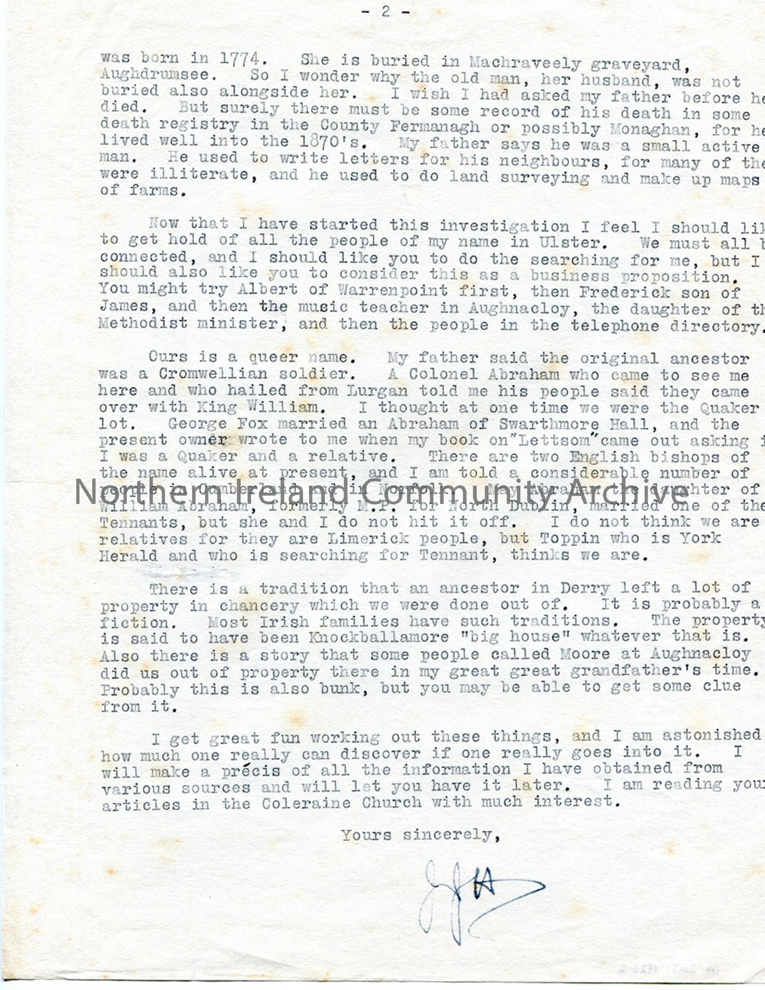 Letter from James Johnston Abraham 30.7.1940 (2)