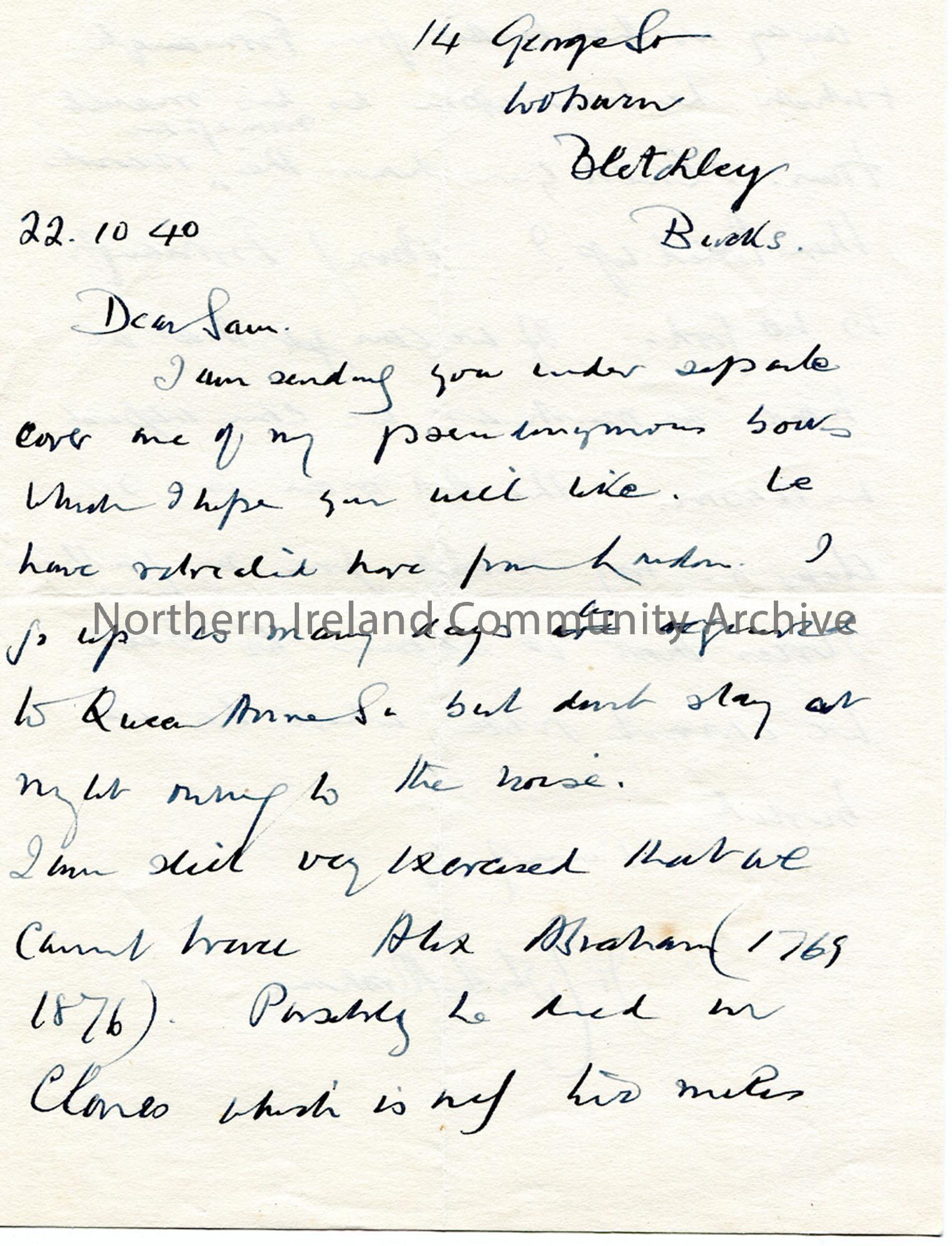 Letter from James Johnston Abraham 22.10.1940 (1)
