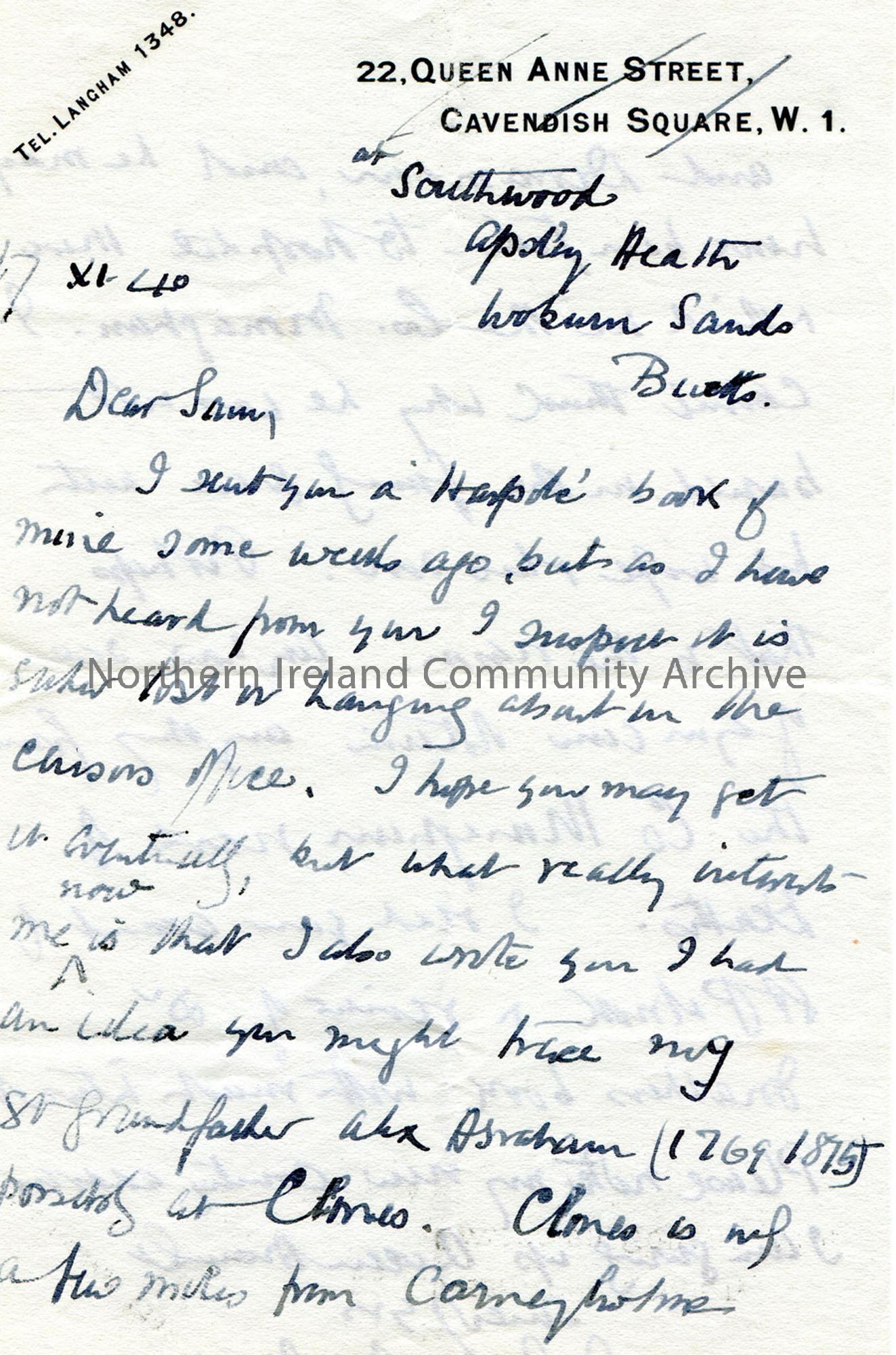 Letter from James Johnston Abraham 17.11.1940 (1)