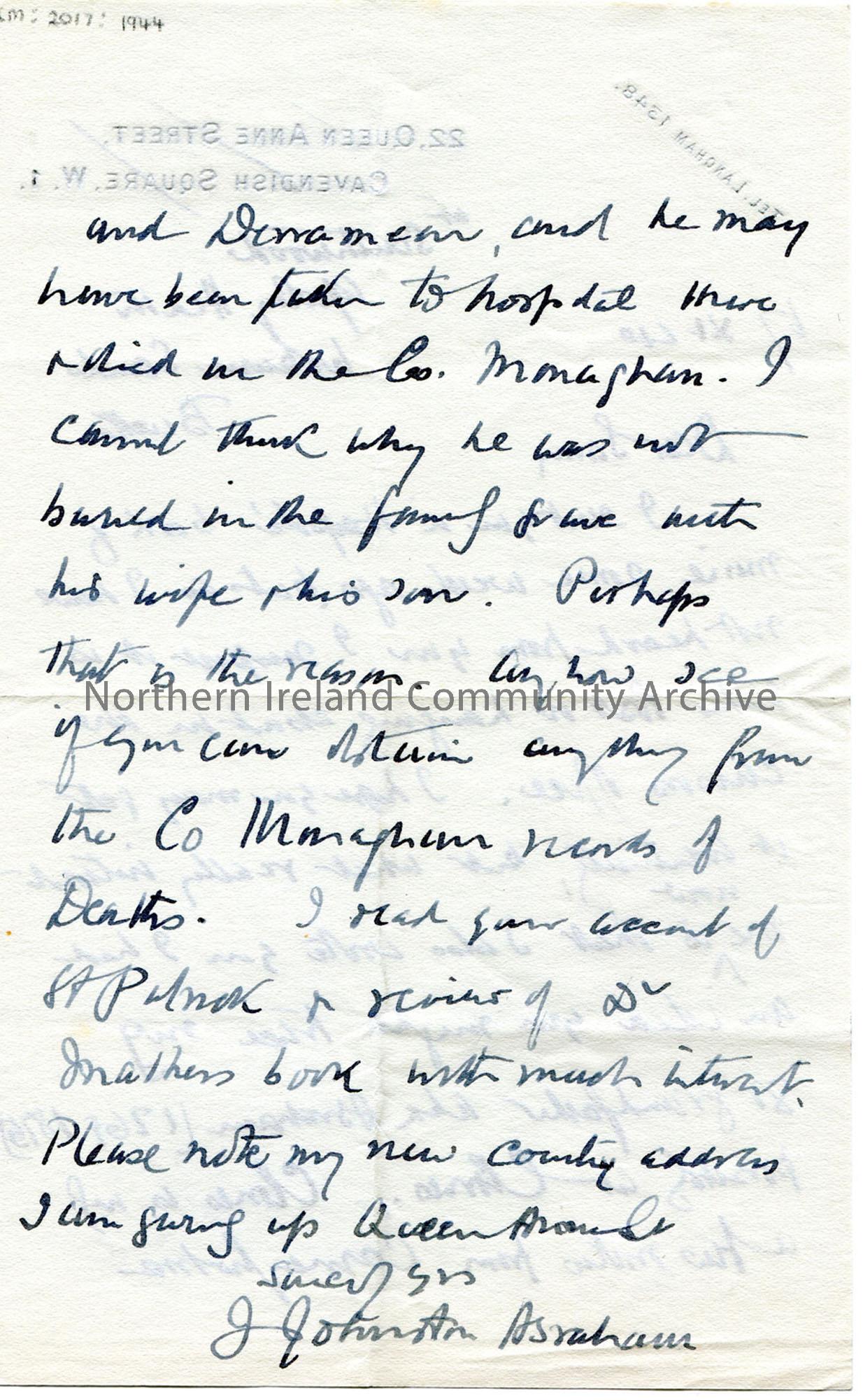 Letter from James Johnston Abraham 17.11.1940 (2)