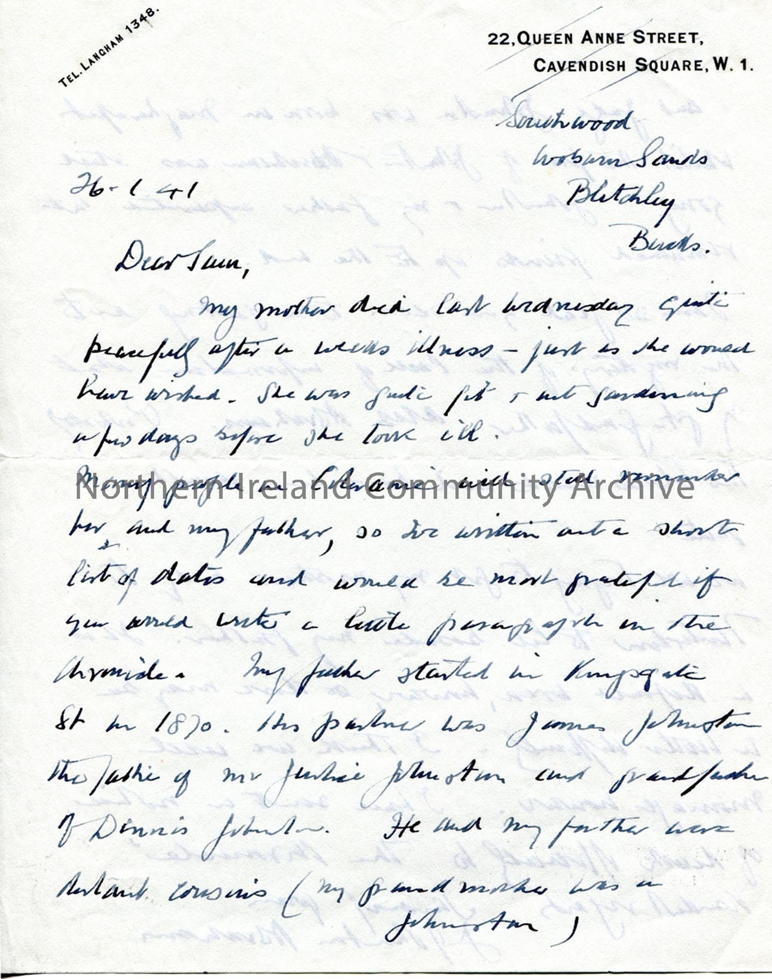 Letter from James Johnston Abraham 26.1.1941 (1)