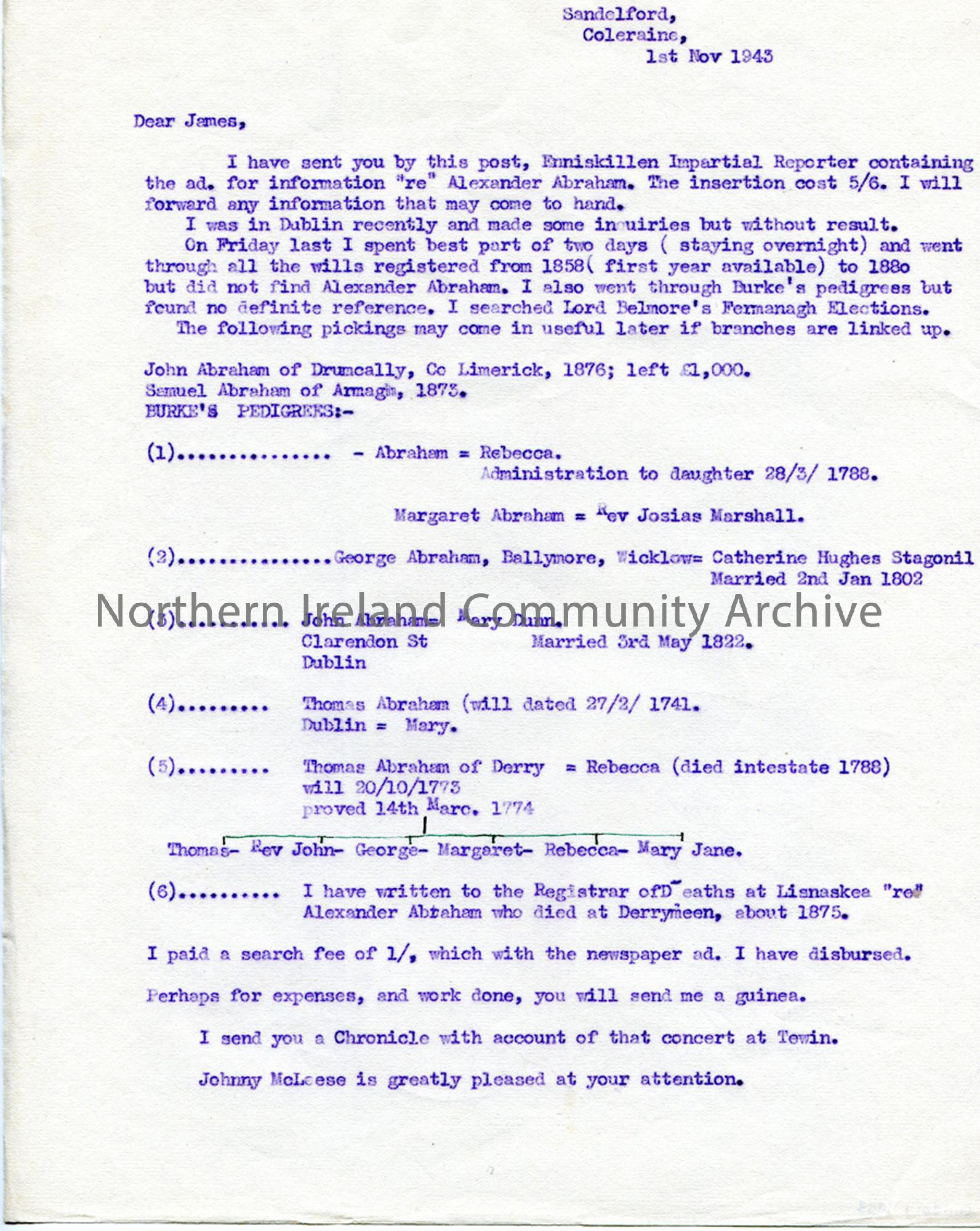 Letter from Sam Henry 1.11.1943
