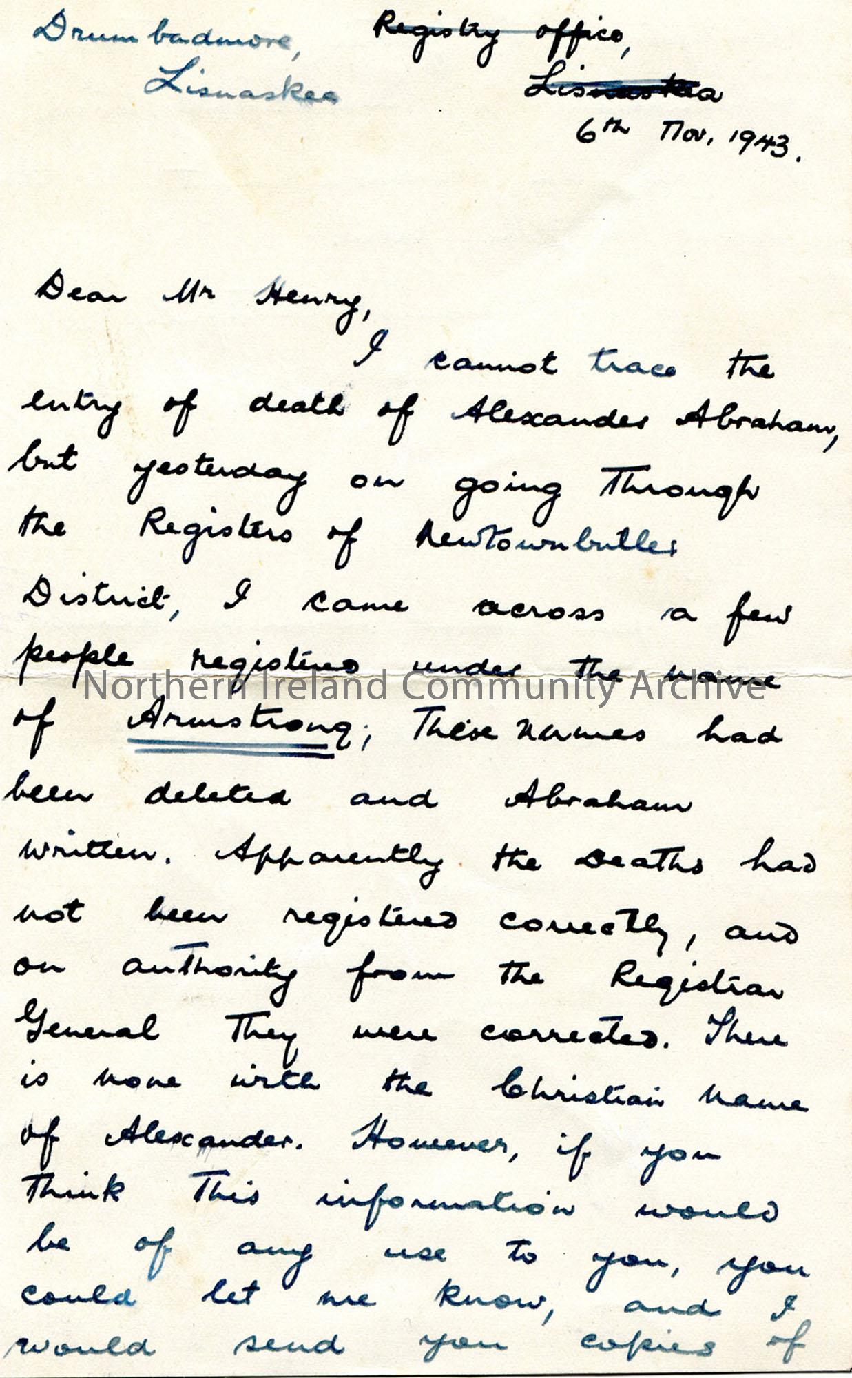 Letter from Miss G E Irvine 6.11.1943 (1)
