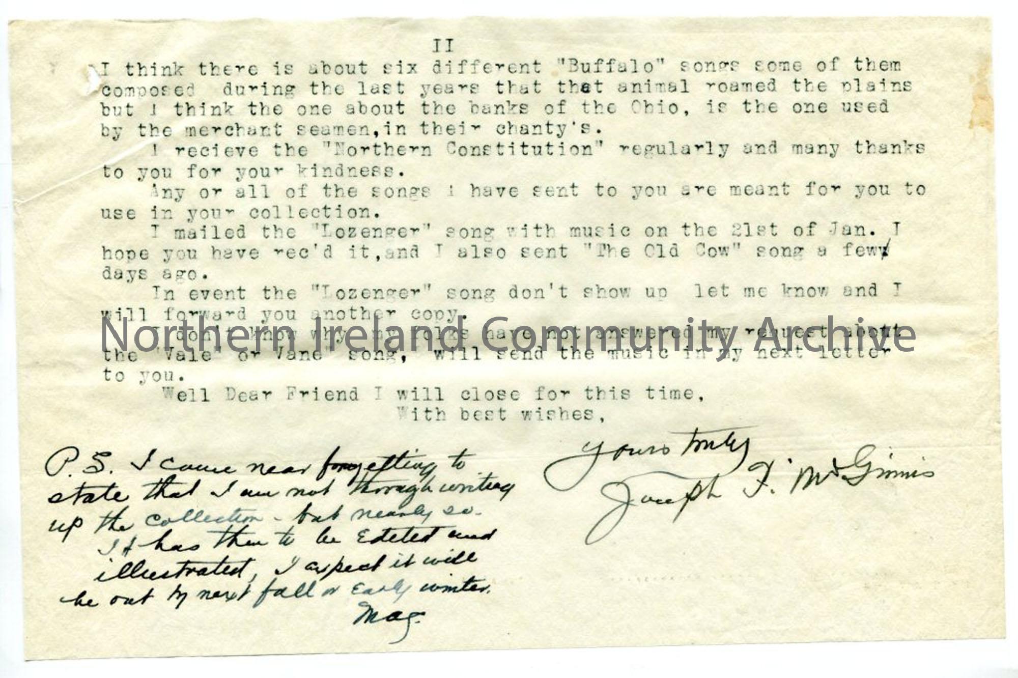 Second page of a letter from Joseph McGinnis, 17th February 1928