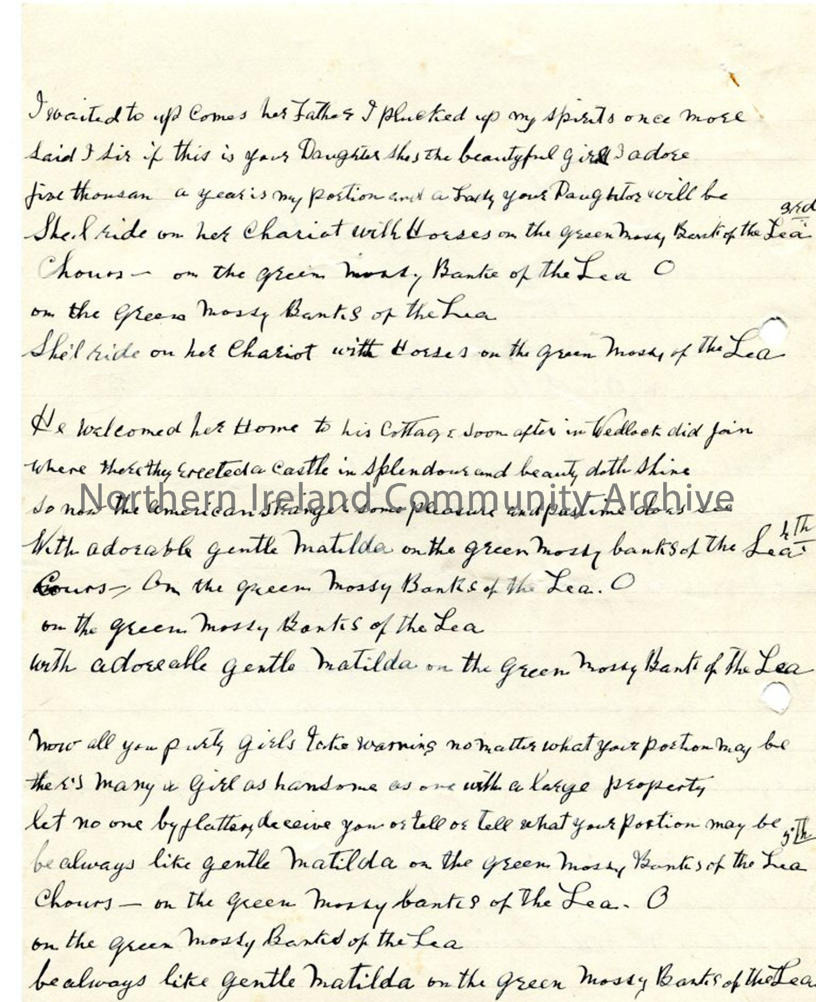 Page 2 – Handwritten words to ‘The Green Mossy Banks of the Lea’