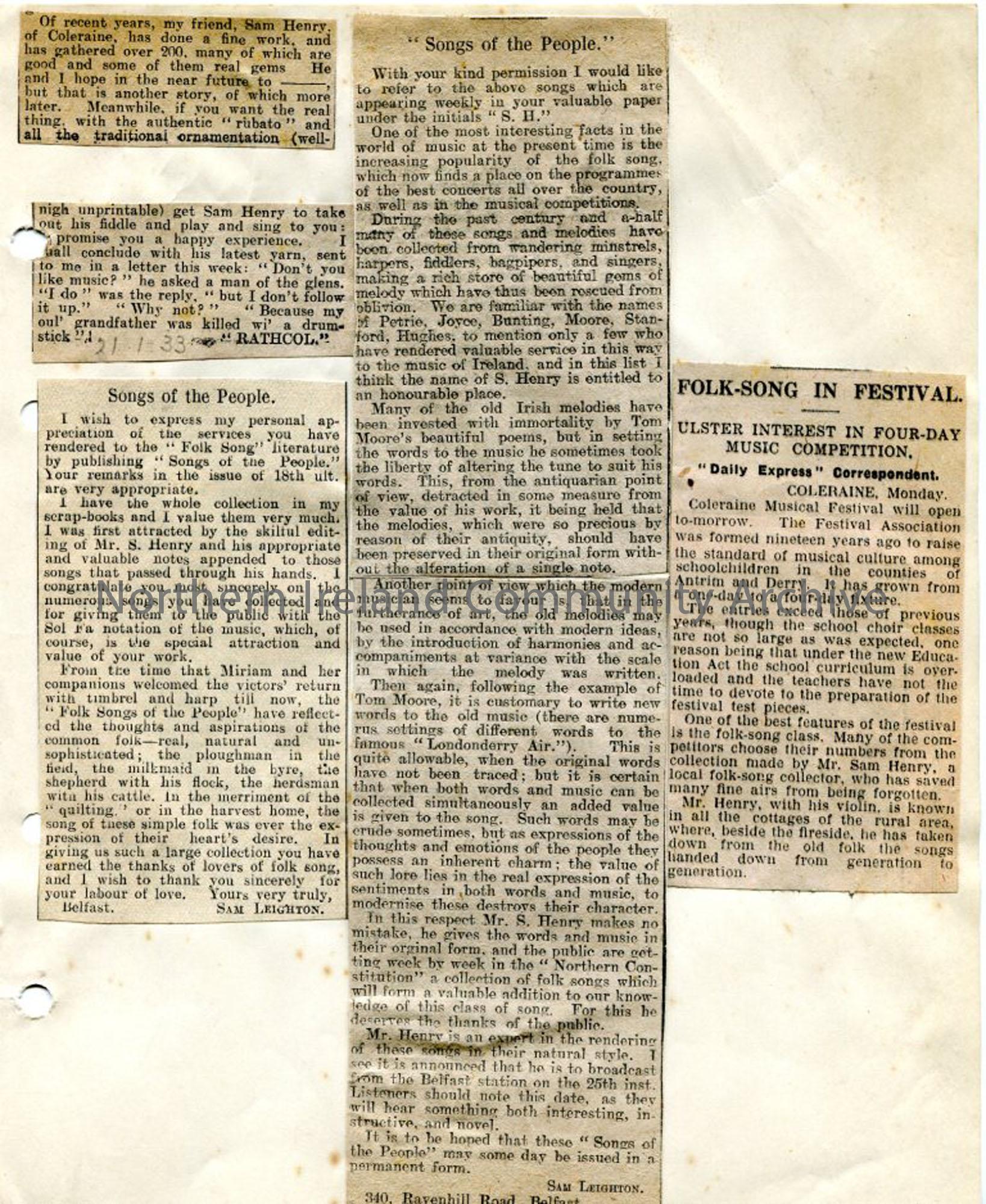 Newspaper articles about ‘Songs of the People’