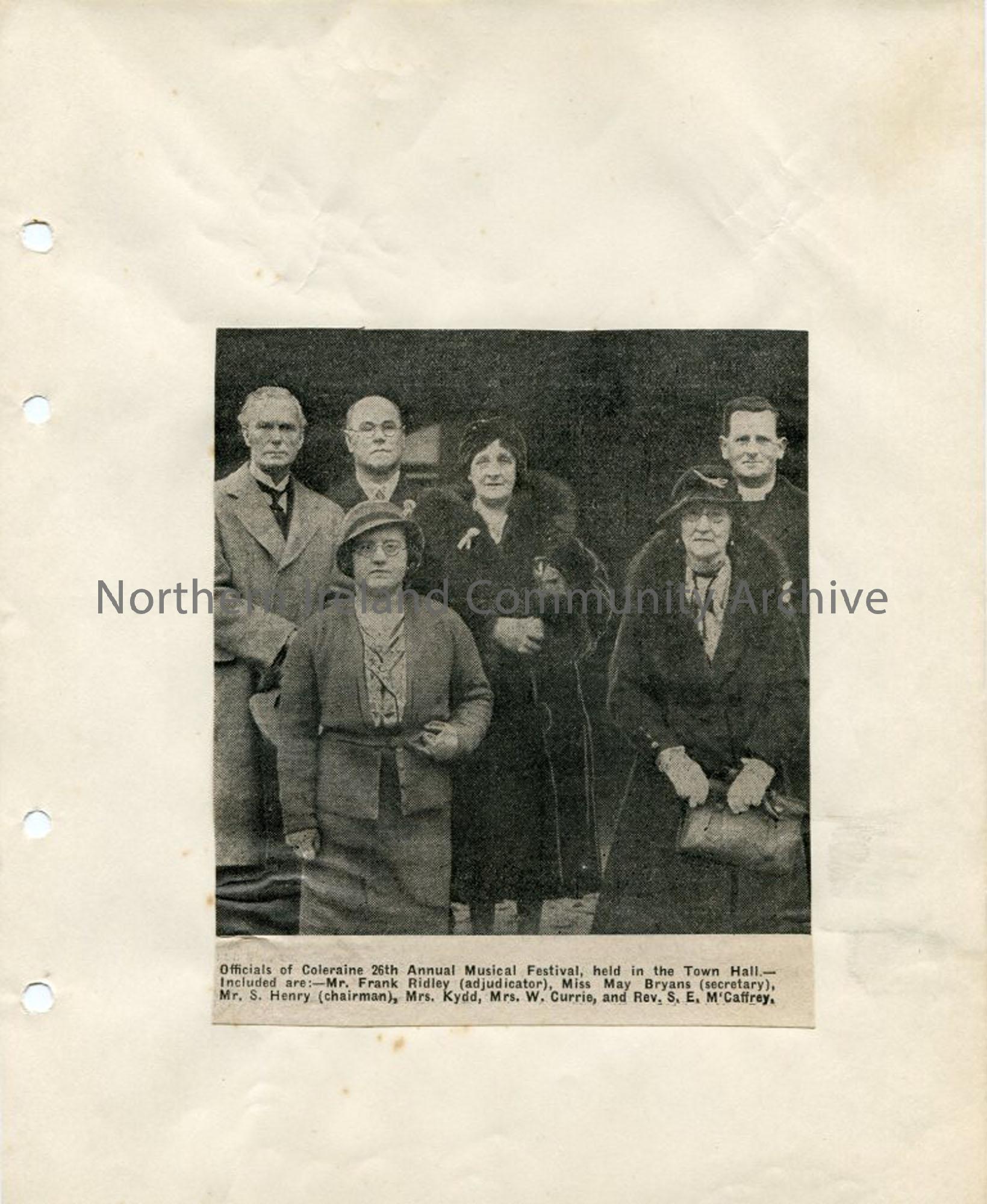 Photograph from newspaper – Coleraine Music Festival Officials