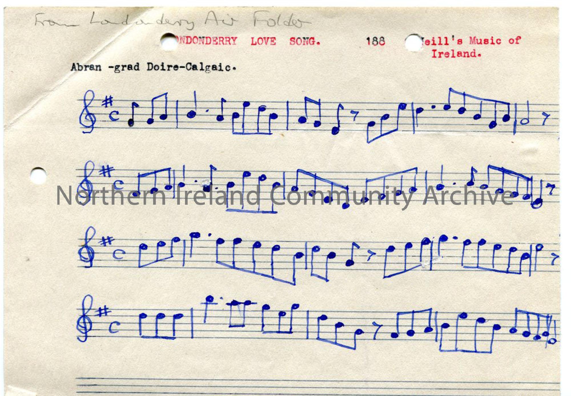 Sheet music (staff notation) for ‘Londonderry Love Song’