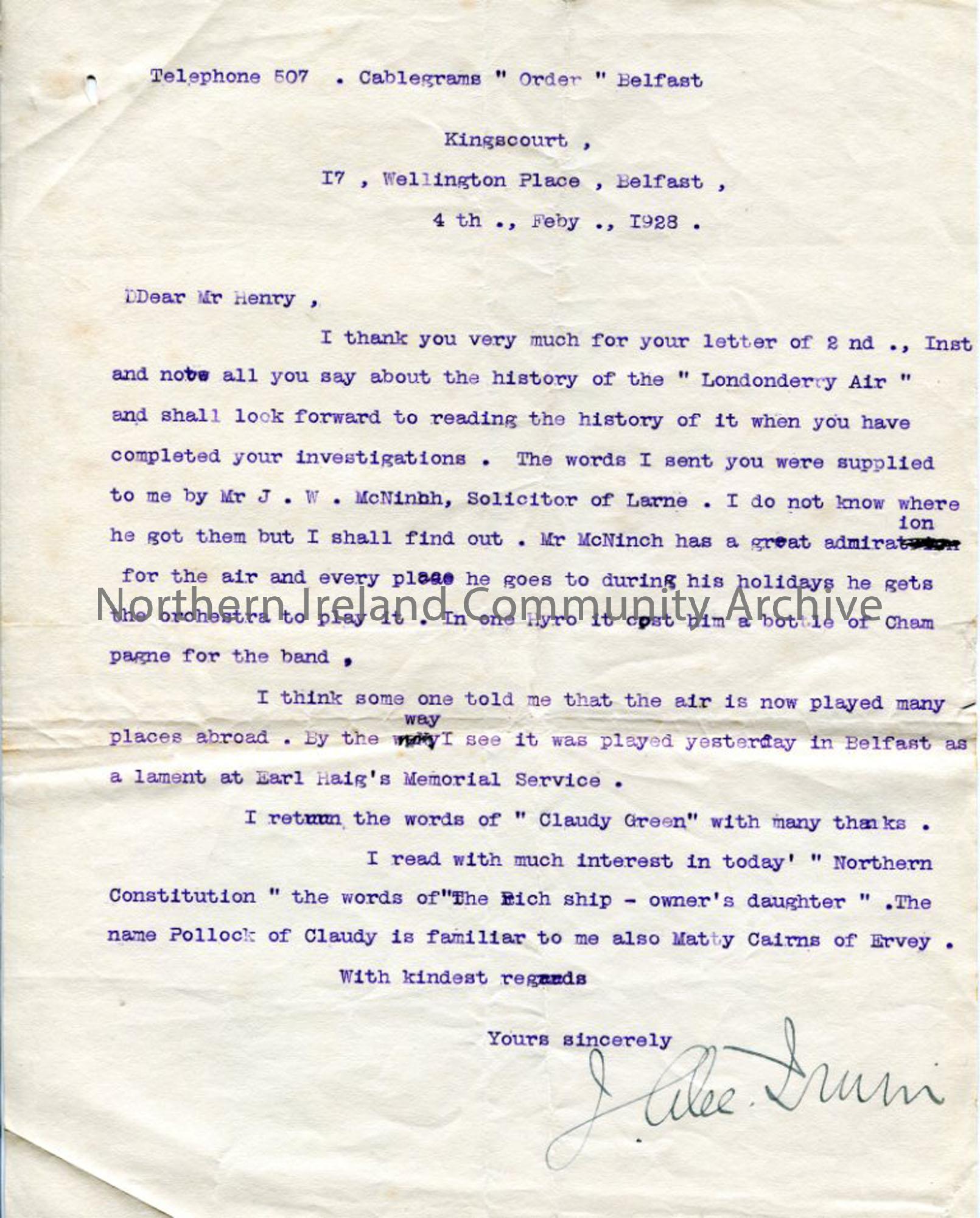Letter from Alec J Irwin, 4.2.1928