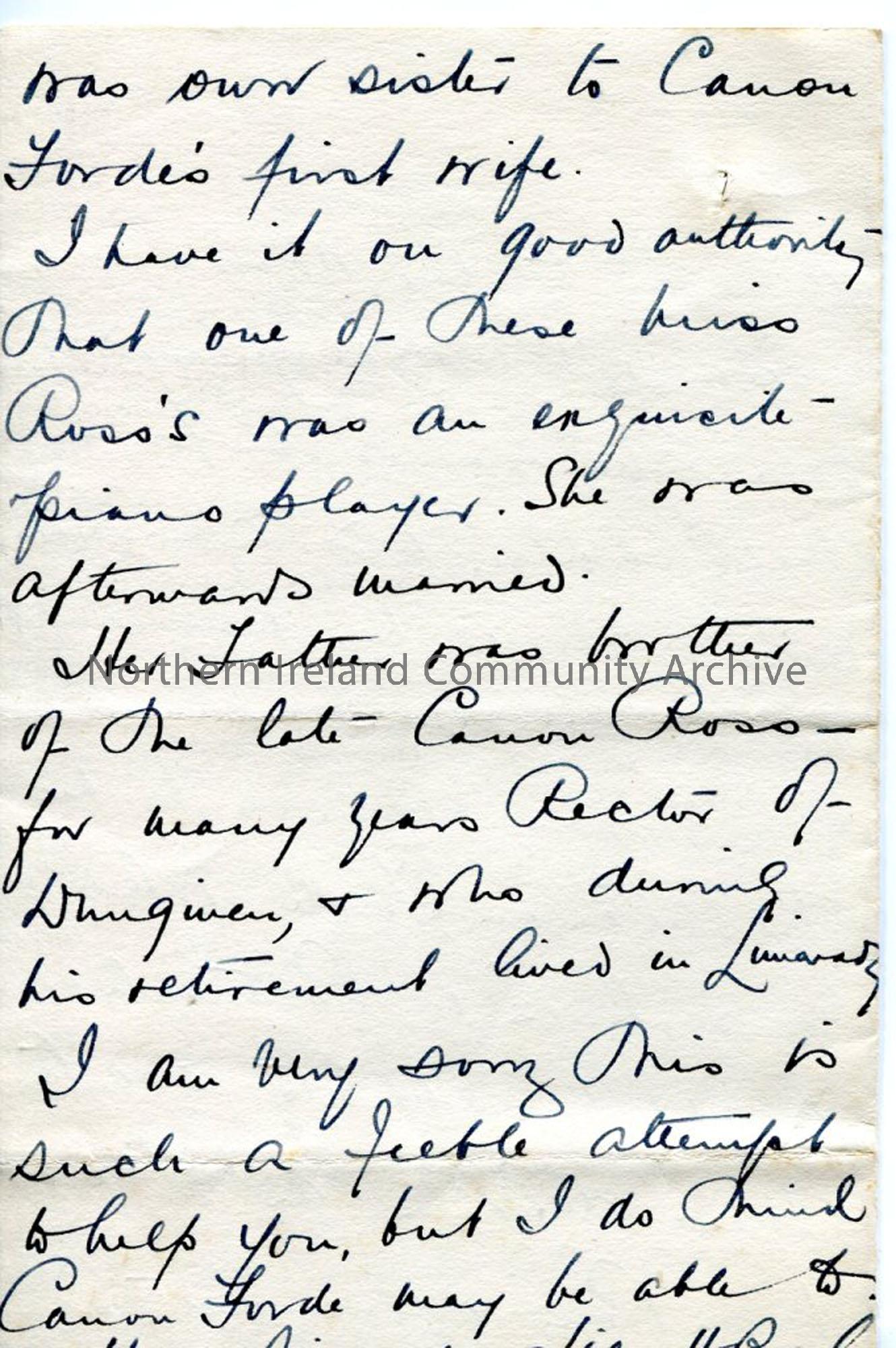 Page three of three – Handwritten letter re ‘Londonderry Air’ and Miss Ross