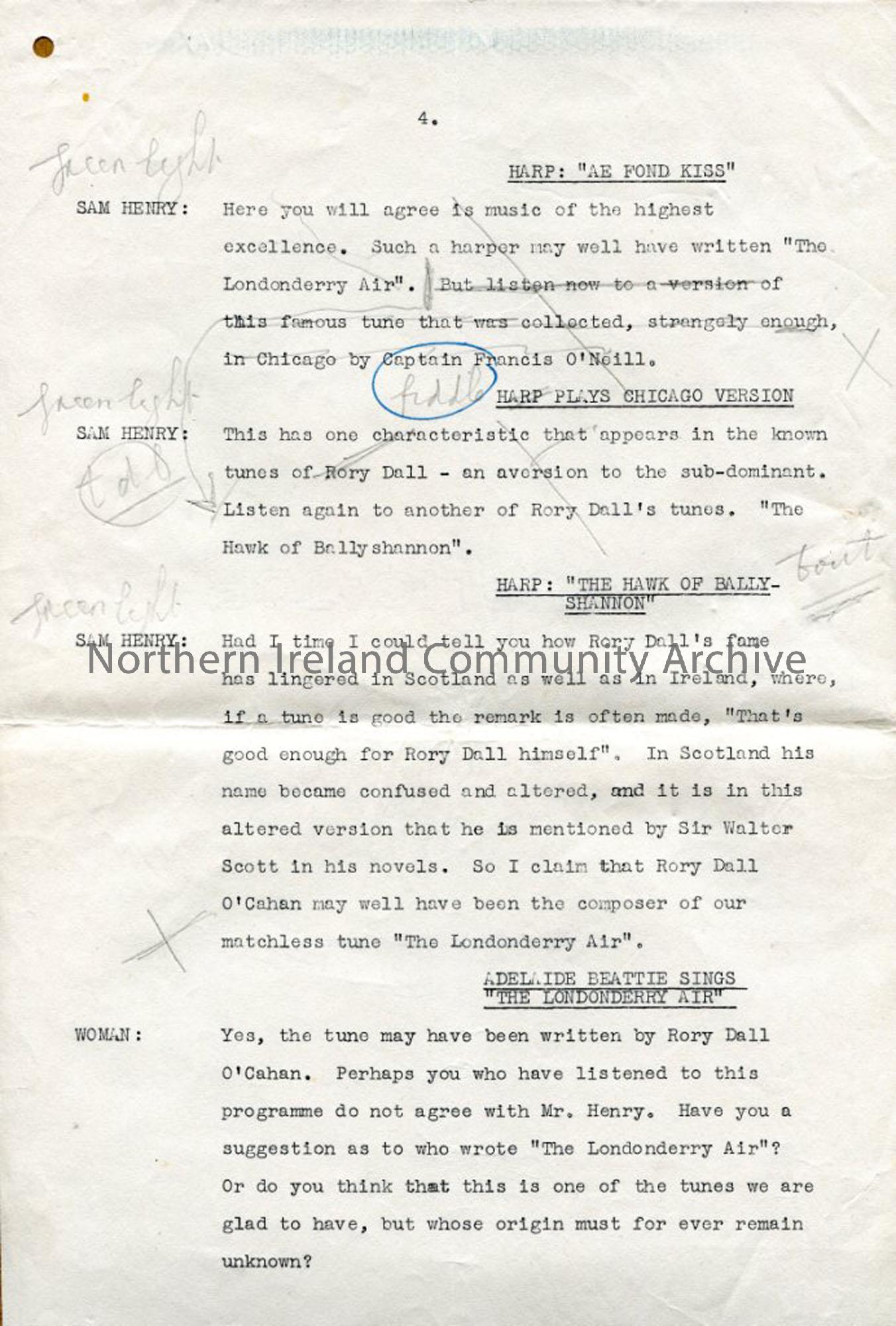 Page four of four pages – script for broadcast ‘Who wrote the Londonderry Air?’