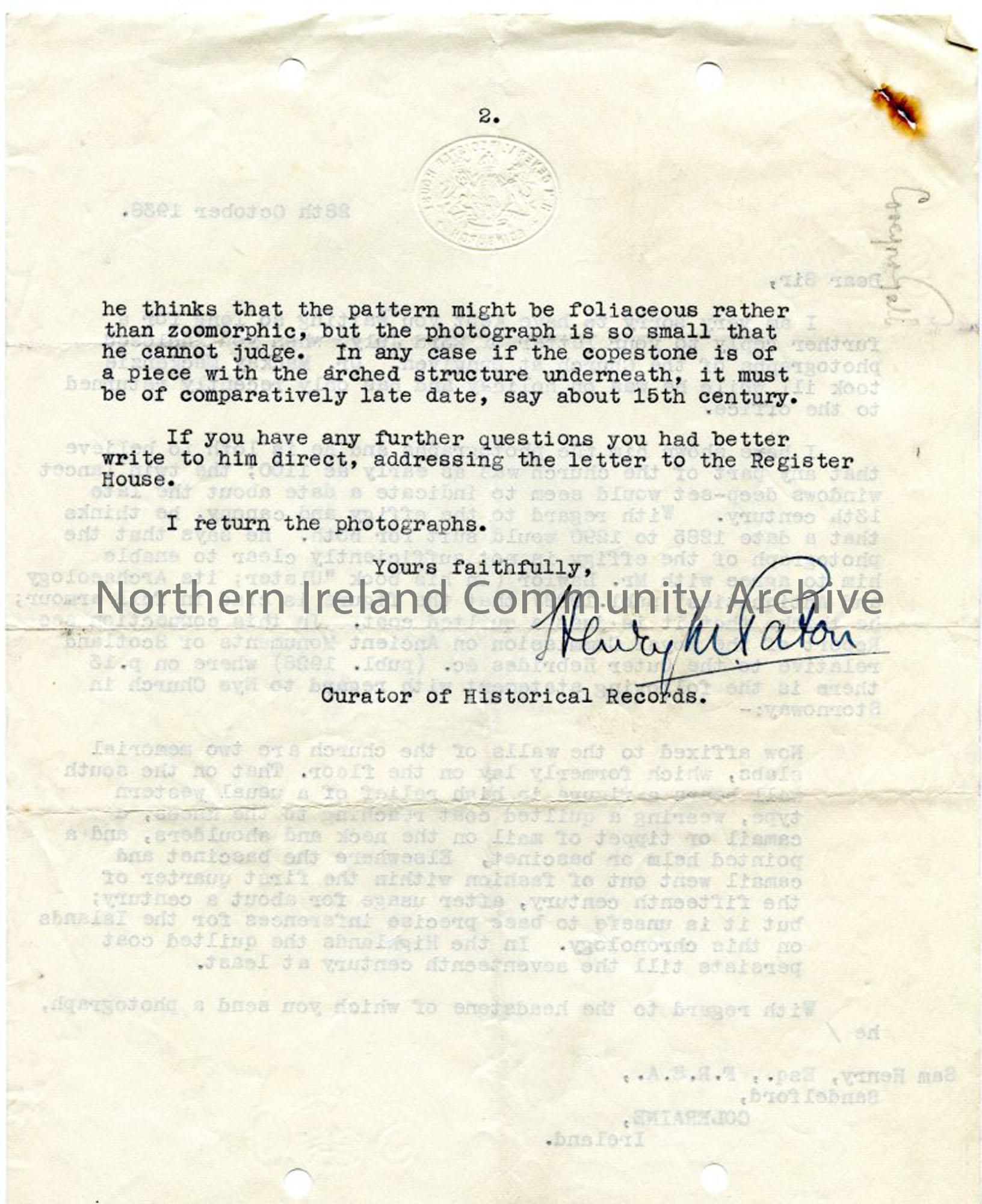 Letter – page 2 – Dungiven Church