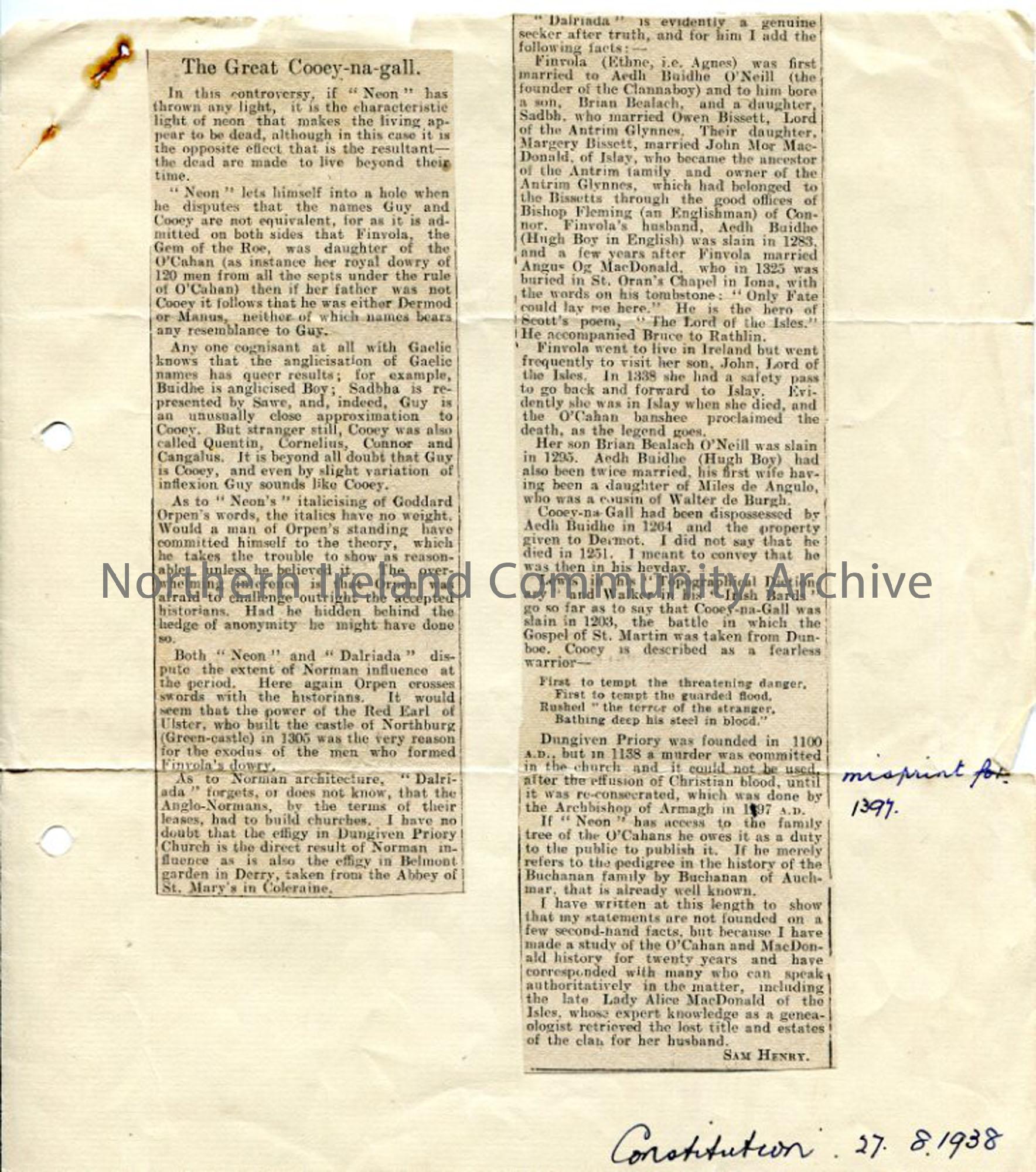 Newspaper cutting – ‘The Great Cooey-na-gall’ 2