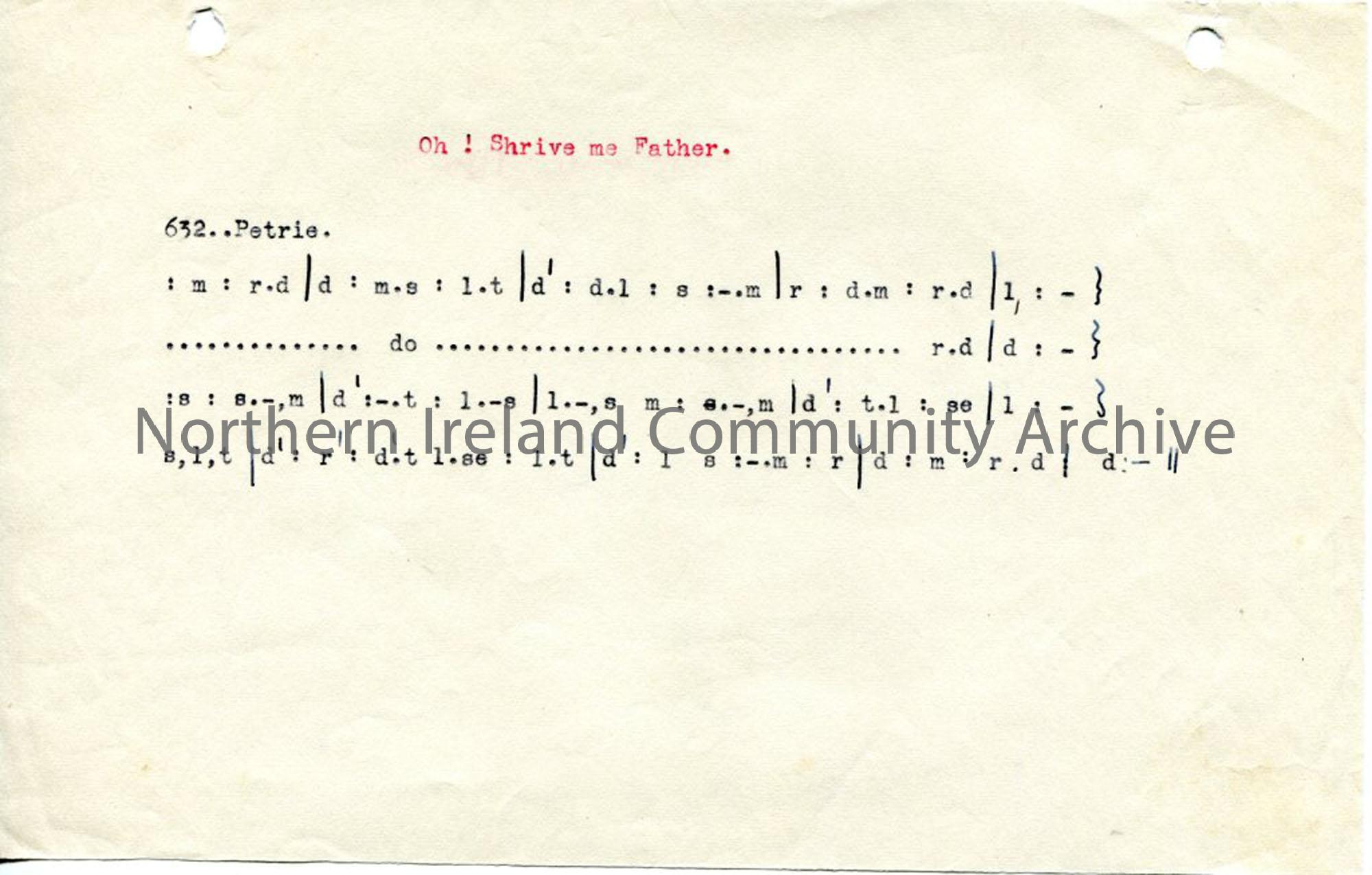 Typed tonic sol-fa notation to ‘Oh! Shrive me Father
