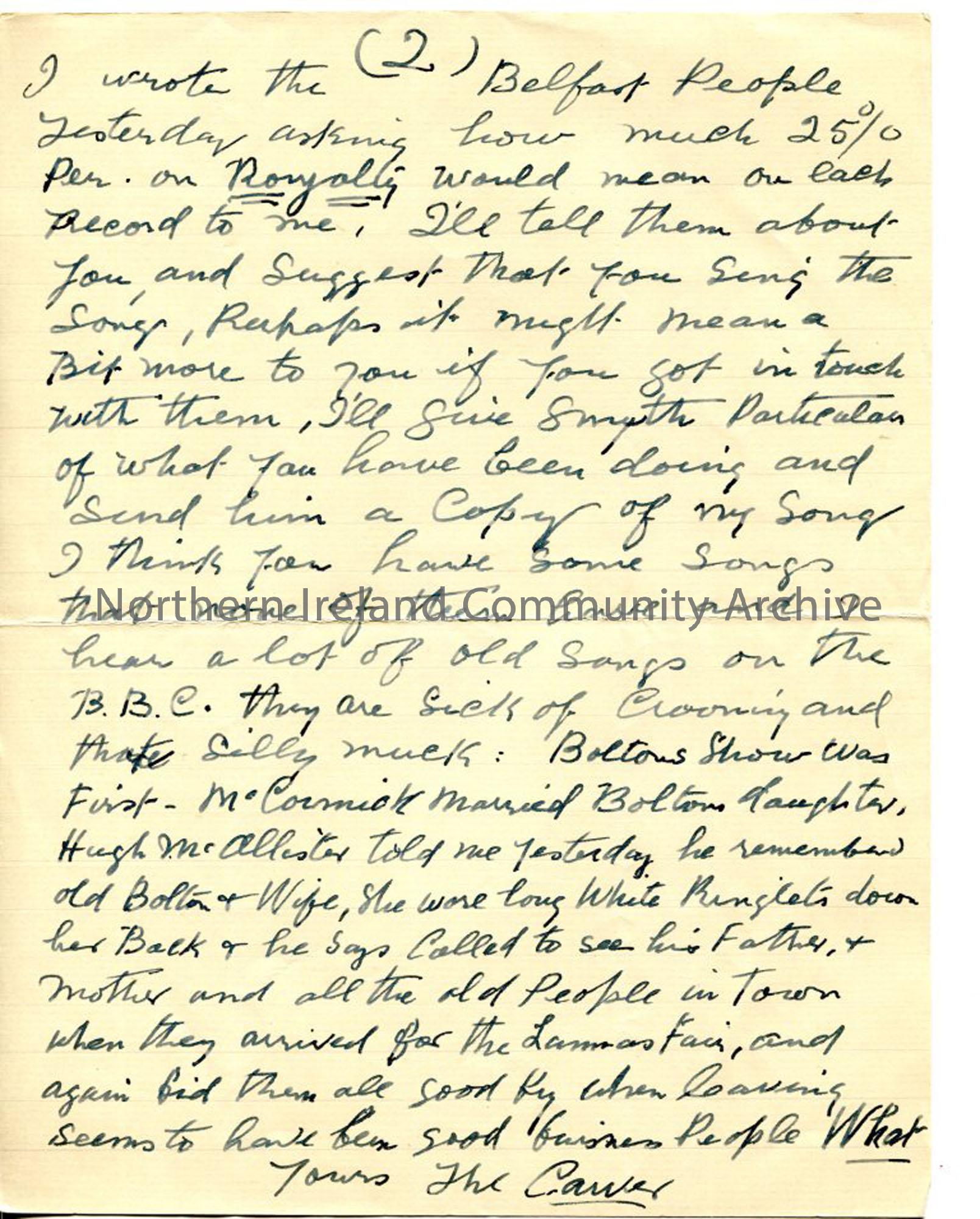Page 2 of 2 – letter from John MacAulay, 3rd October