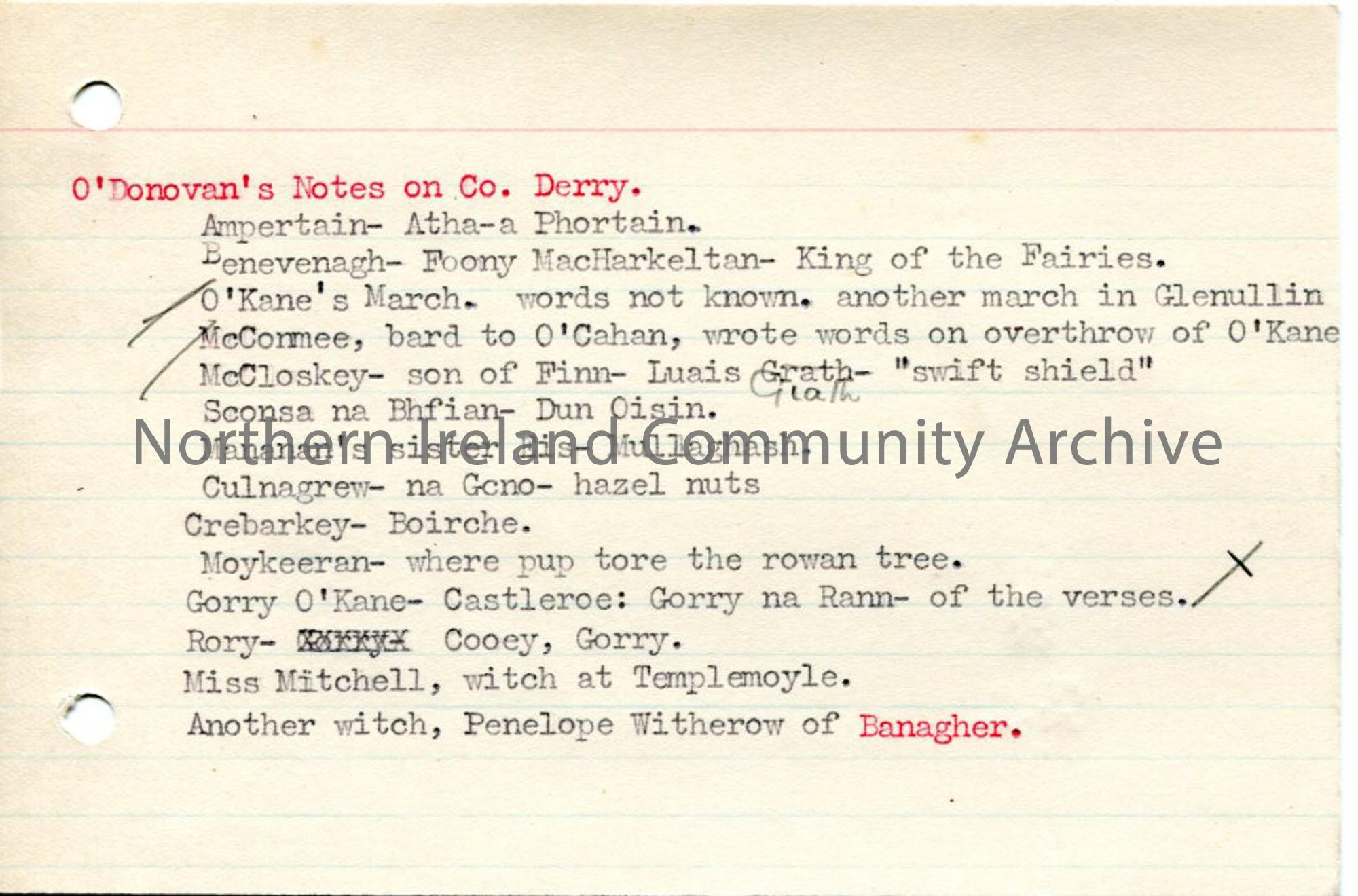 Typed notes: ‘O’Donovan’s Notes on Co. Derry’