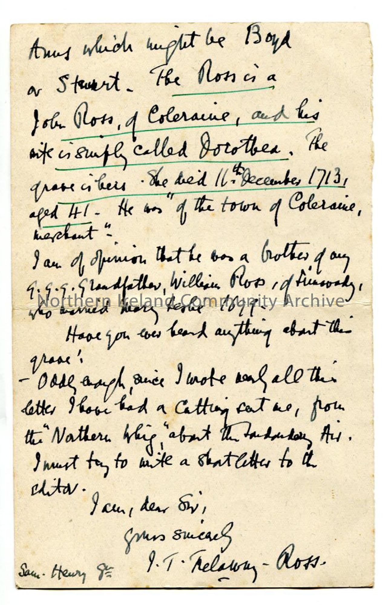 Page five of letter from Rev Trelawney-Ross, dated 15.8.1928