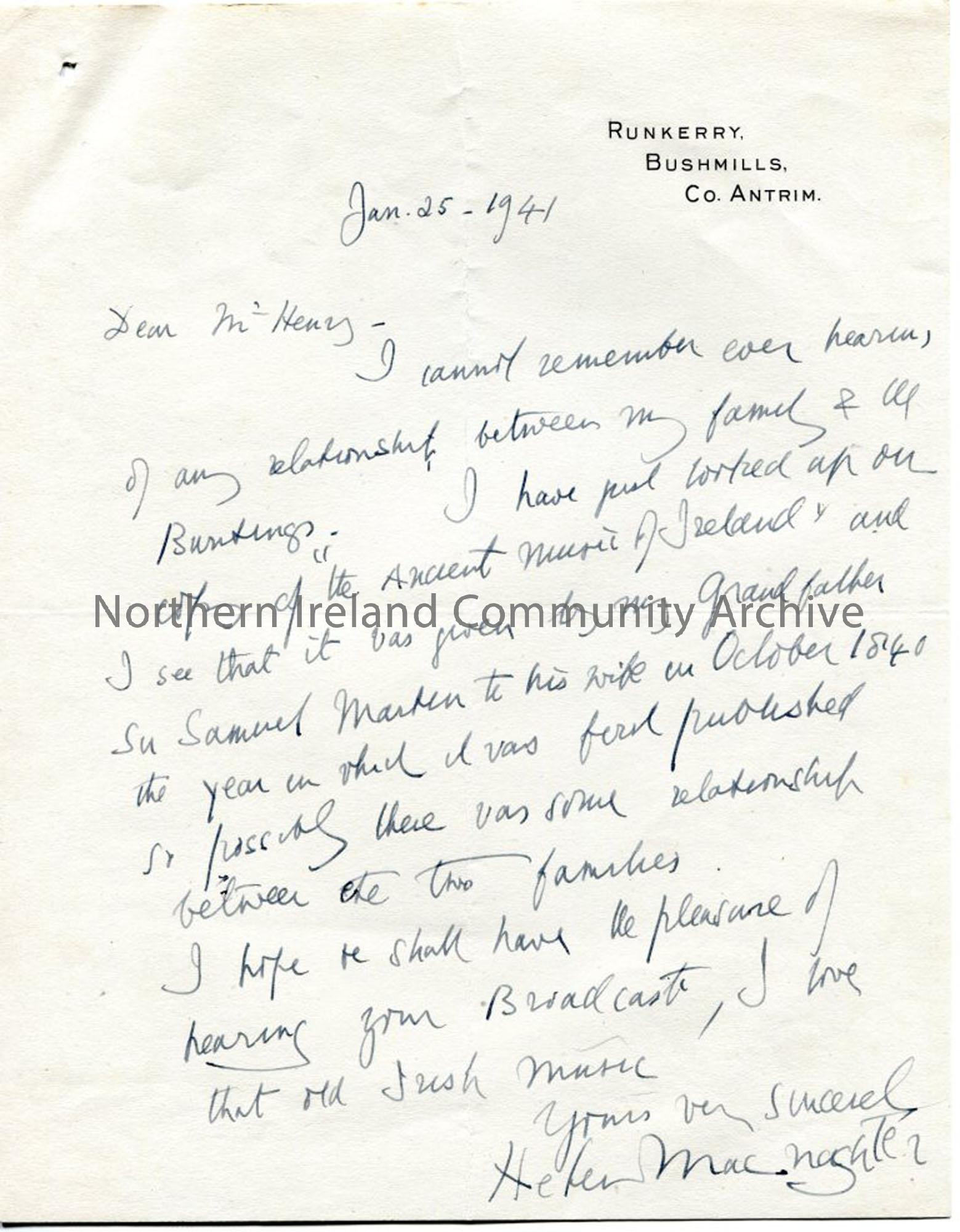Letter from Helen MacNaghten, dated 25.1.1941