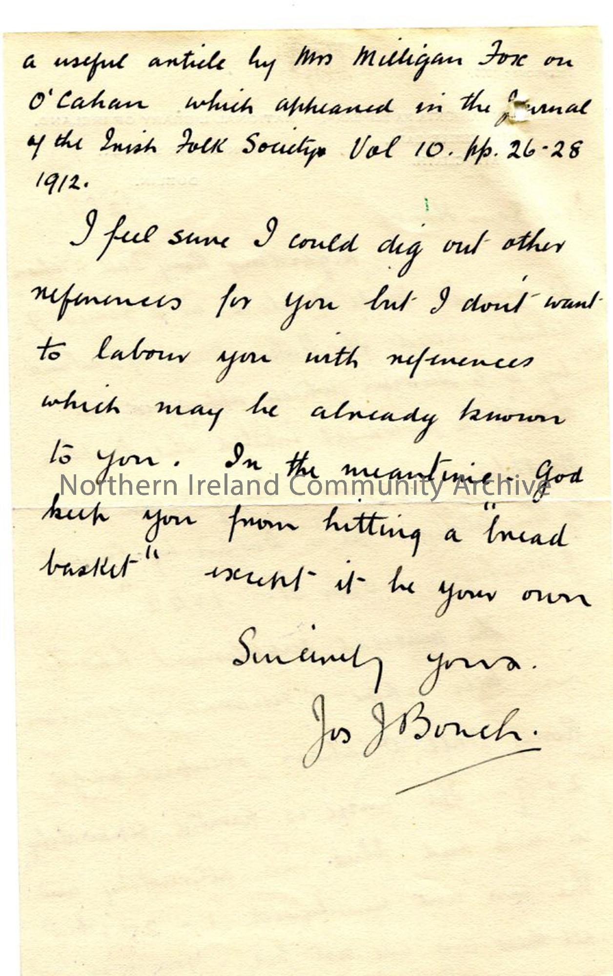 Page two: letter from JJ Bonch of National Library of Ireland, dated 5.2.1941