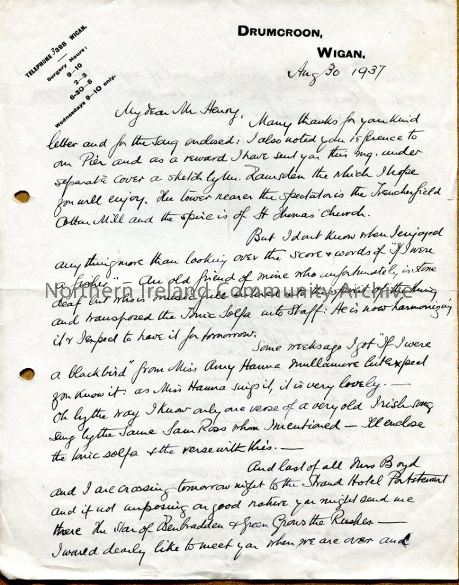 Page one: Letter from John Boyd, dated 30.8.1937