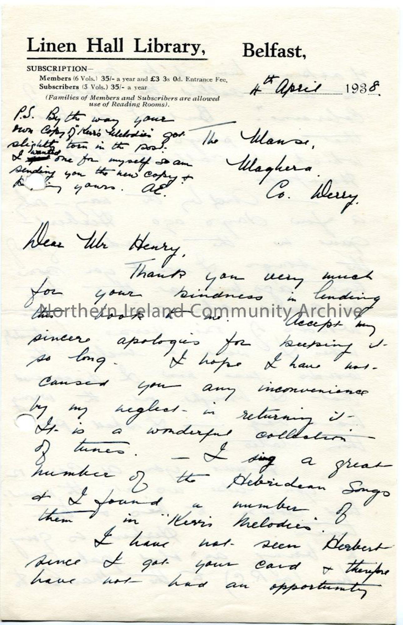 Page one: Letter from Anneen Esler, 4.4.1938