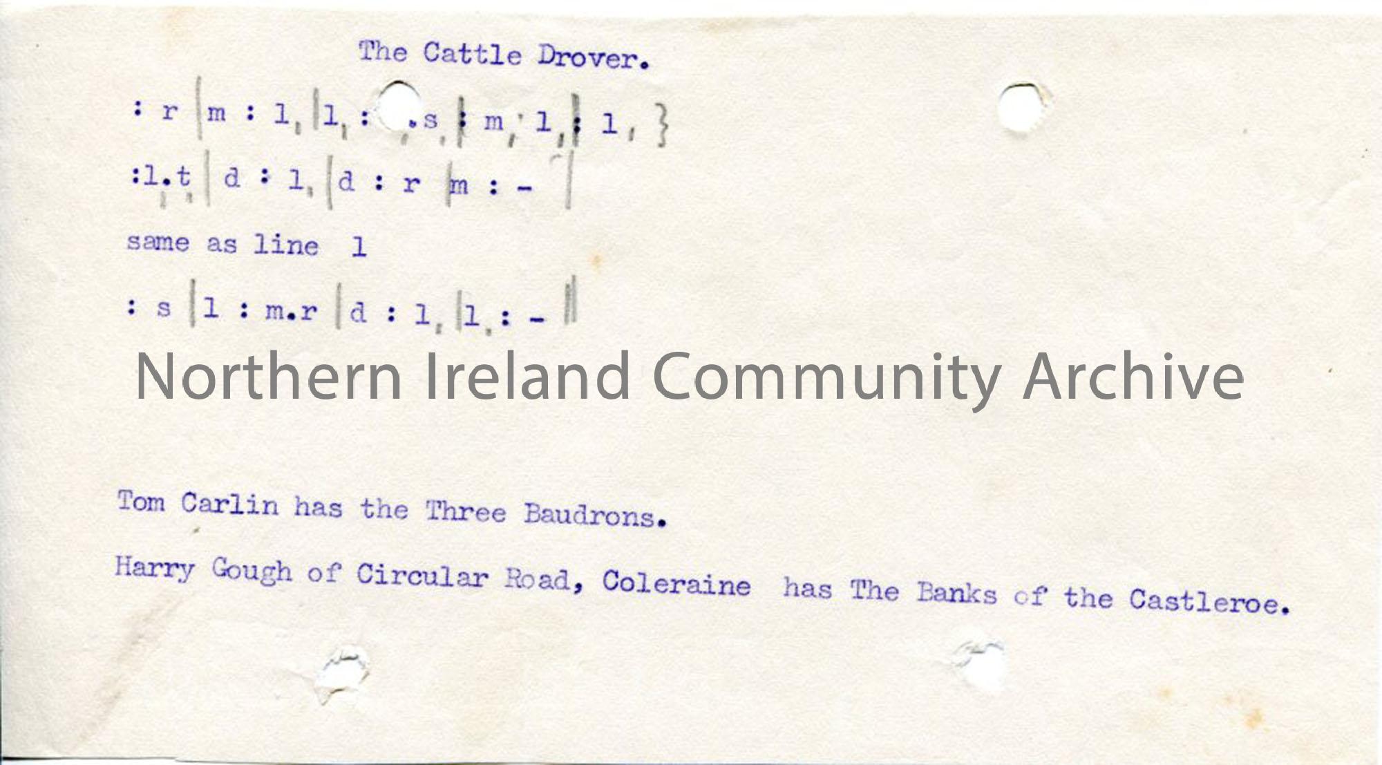 Typed tonic sol-fa notation to ‘The Cattle Drover’
