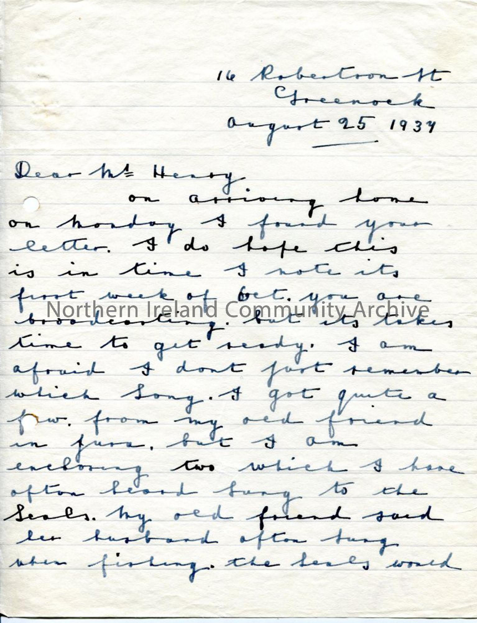 Handwritten letter to Sam Henry  (5169)