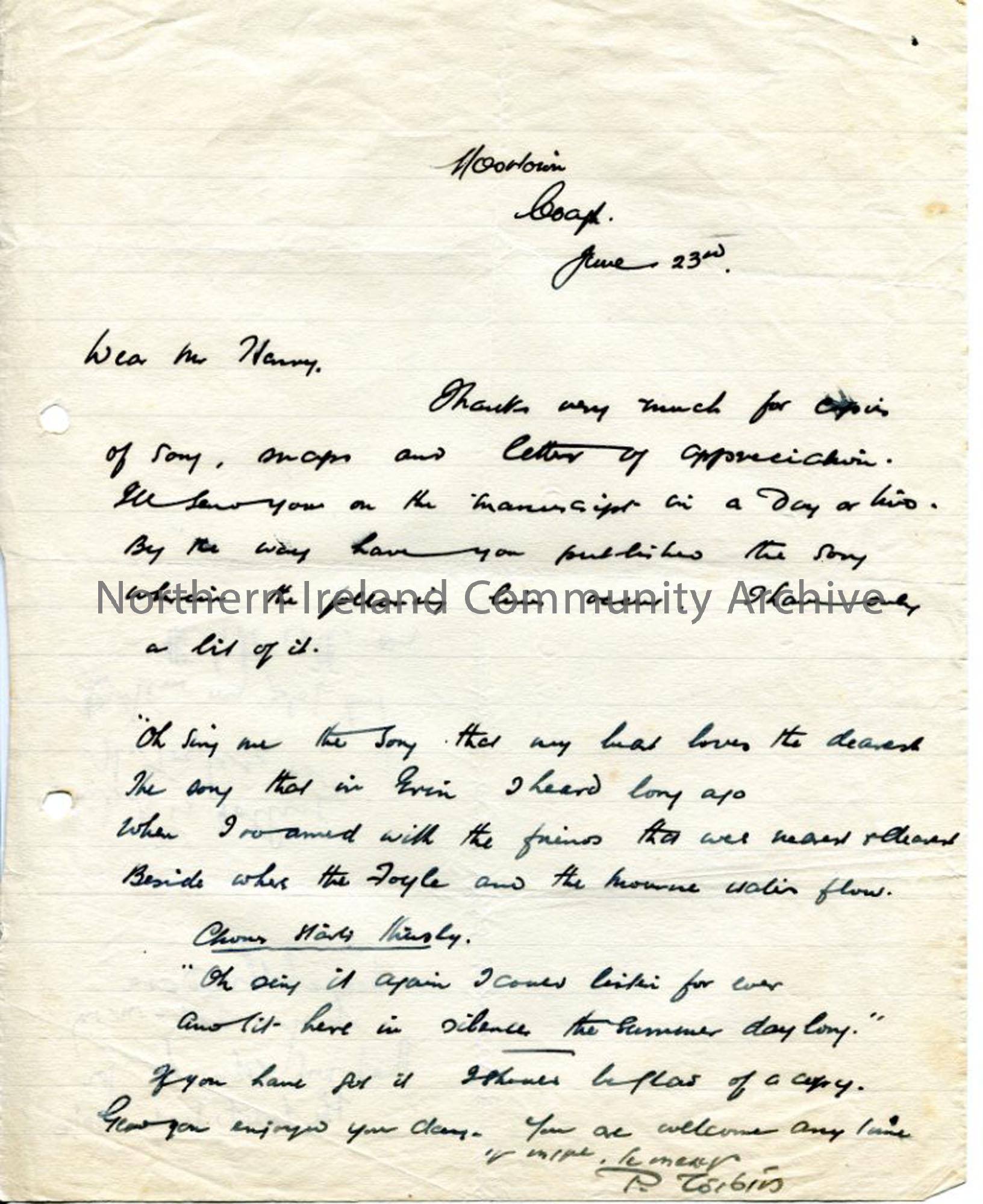 Handwritten letter to Sam Henry  (2969)